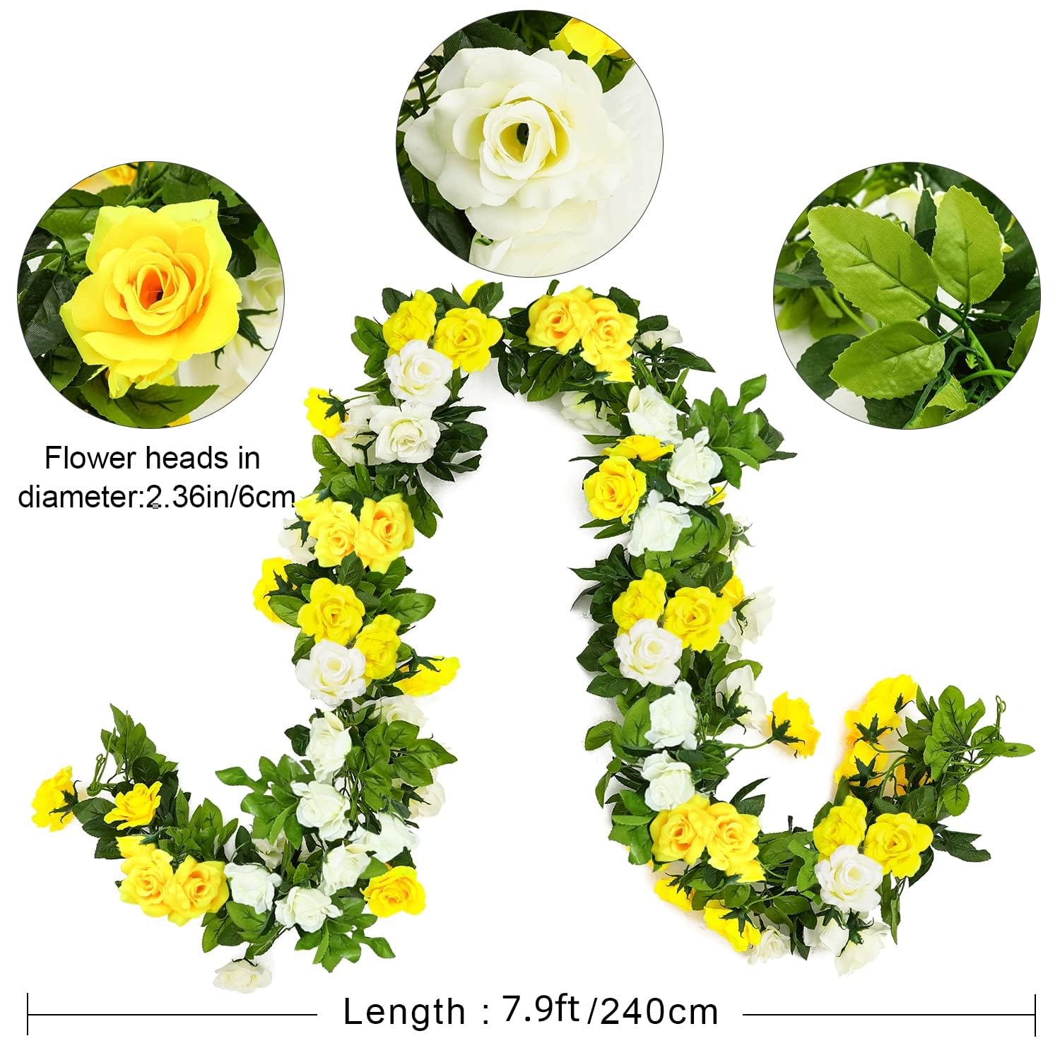 JUSTOYOU 2 Pack (15.8FT) Artificial Rose Garland Vines - Silk Fake Rose Flowers for Wedding Backdrop, Party Arch, Home Decor, Hanging Floral Arrangement - Perfect for Wedding, Birthday, Baby Shower & Home Decoration