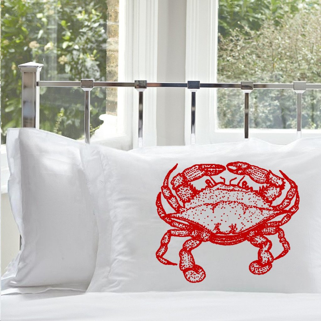 Premium Crab Cotton Pillowcase Set (2 Pack) - Soft Red Nautical Print Pillow Covers for Coastal Bedroom Decor | Perfect for Guest Rooms, Beach Houses & Summer Home Styling