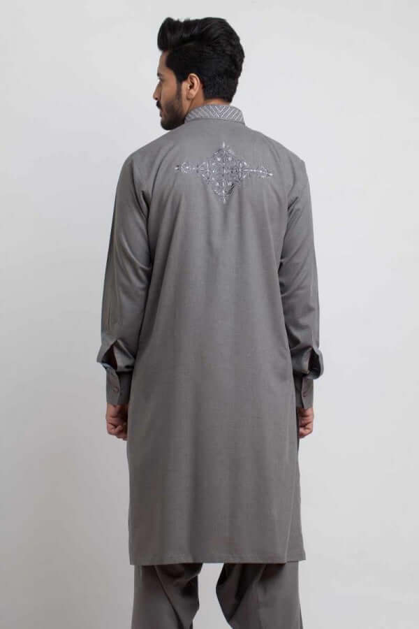Elegant Grey Shalwar Kameez with Motif Embroidery - Pakistani Traditional Outfit for Women | Perfect for Weddings, Parties & Cultural Events