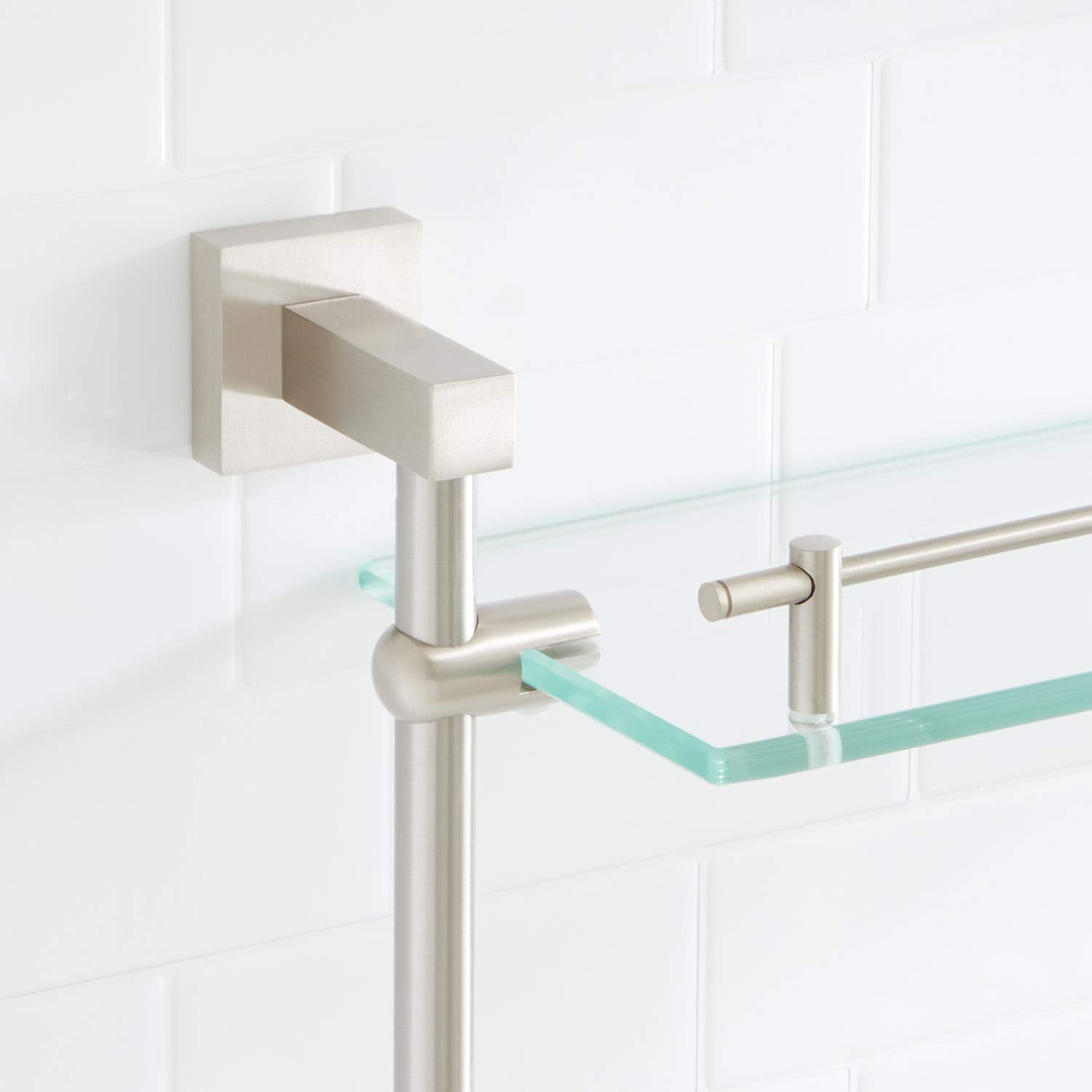 Signature Hardware 295819 Albury 17-Inch Chrome Bathroom Glass Shelf - Modern Bathroom Storage for Shower, Vanity & Spa Organization