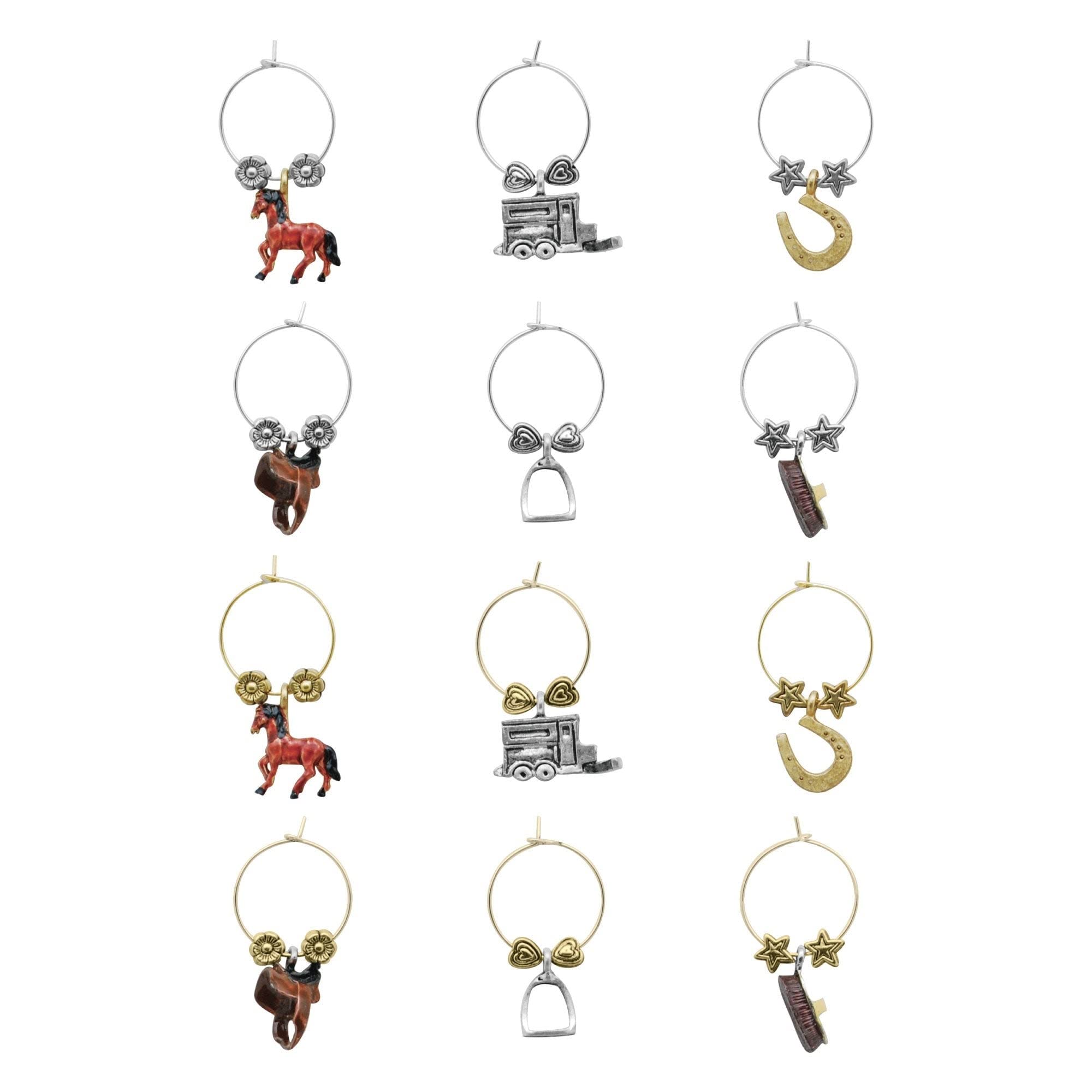 Equestrian-Themed 12-Piece Wine Glass Charms Set - Colorful Metal Drink Markers for Stemware - Perfect for Wine Tasting Parties, Bridal Showers & Holiday Gatherings