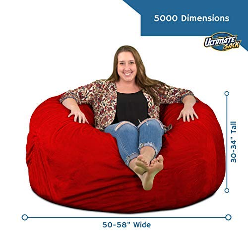 ULTIMATE SACK 5ft Oversized Bean Bag Chair & Footstool for Adults - Black Suede Lounge Furniture for Living Room, Bedroom & Game Room | Comfy Couch Alternative, Loveseat & Sofa Replacement