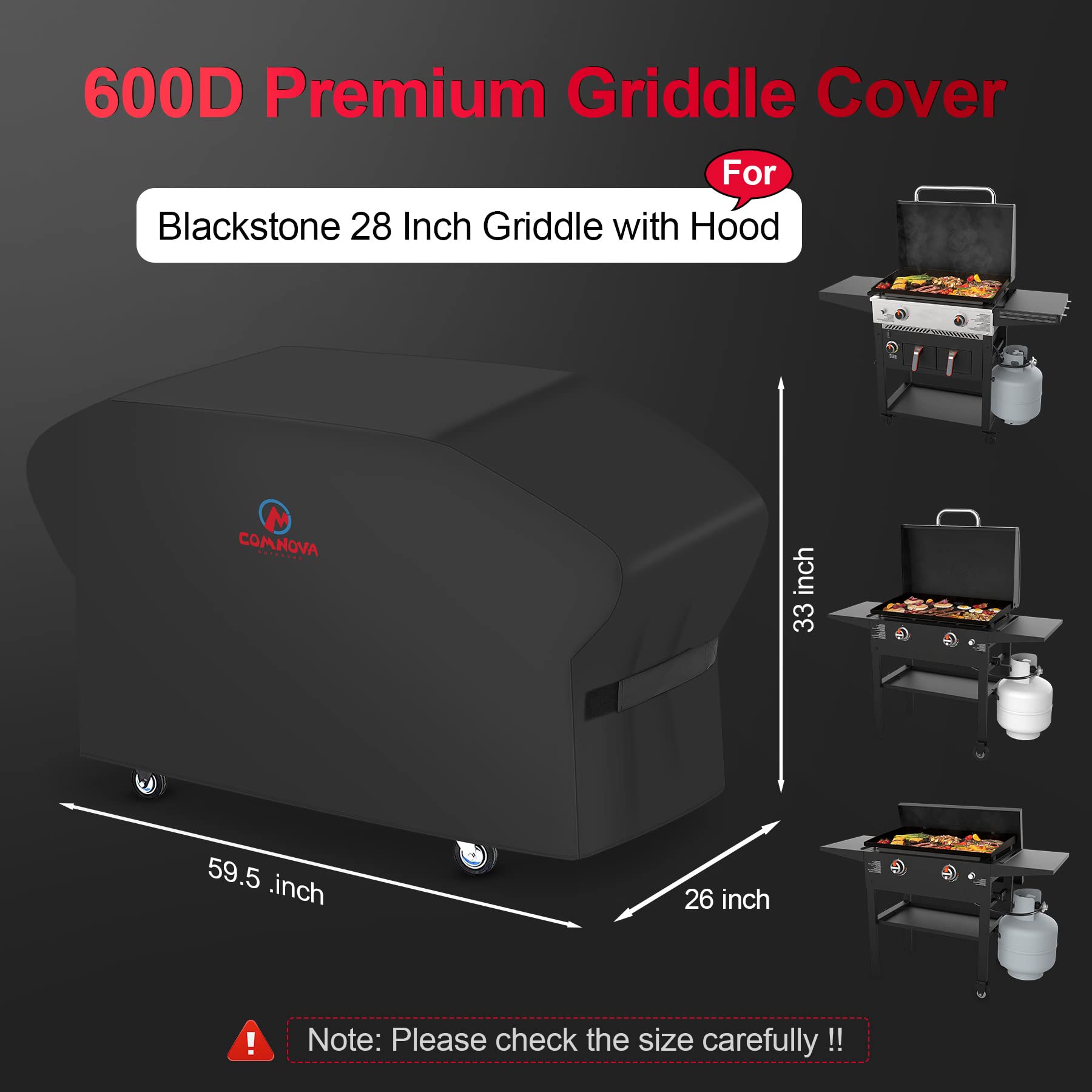 Heavy Duty 28 Inch Blackstone Griddle Cover - 600D Waterproof BBQ Grill Cover for Blackstone Pro Series, 1883, 1924 Models | Perfect for Outdoor Cooking, Camping & Backyard Grilling