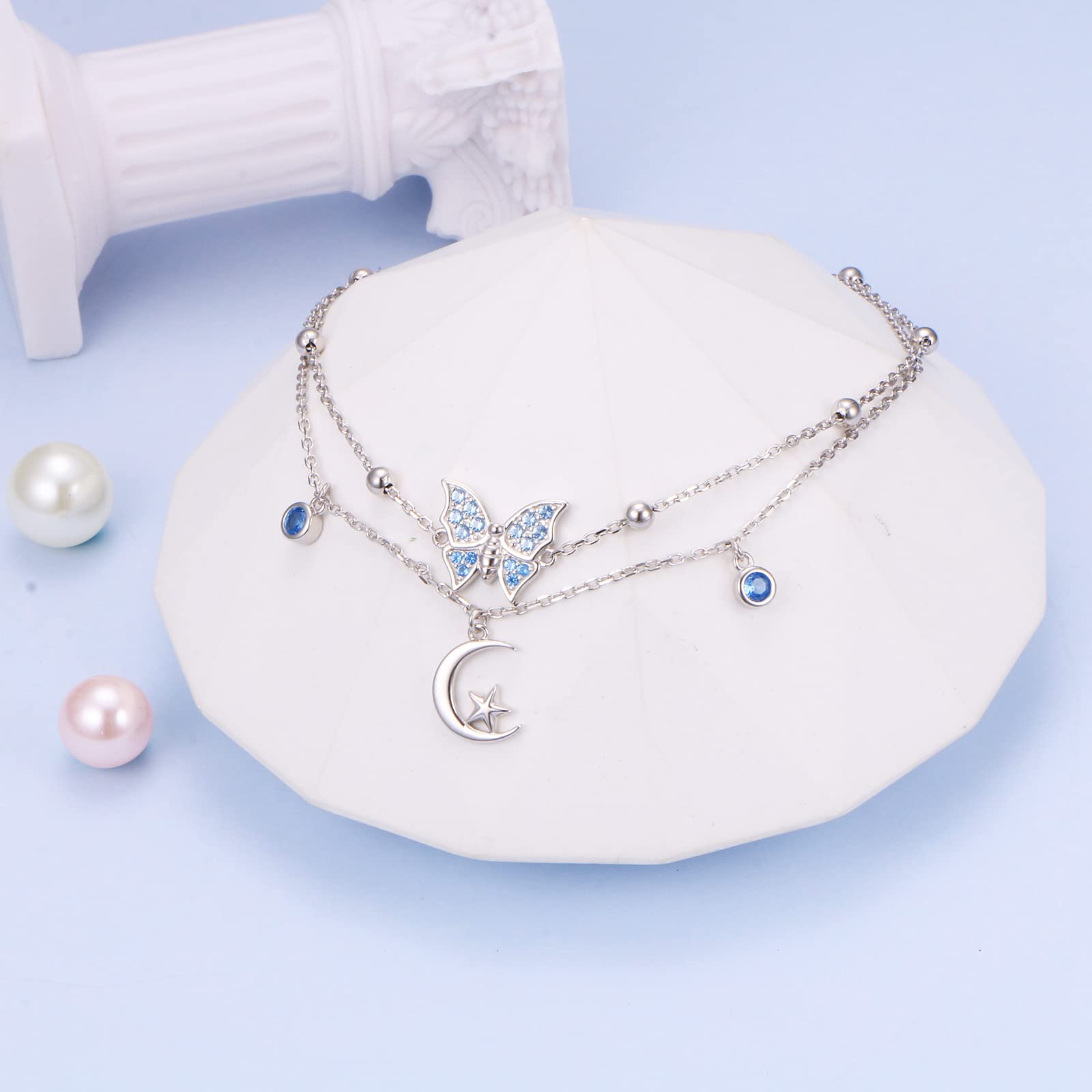 HOOHWE Sterling Silver Ankle Bracelets for Women - Adjustable Double Layered Anklet Beach Jewelry Gift for Teens & Girls | Perfect for Summer Vacations, Weddings, and Boho Fashion Accessories