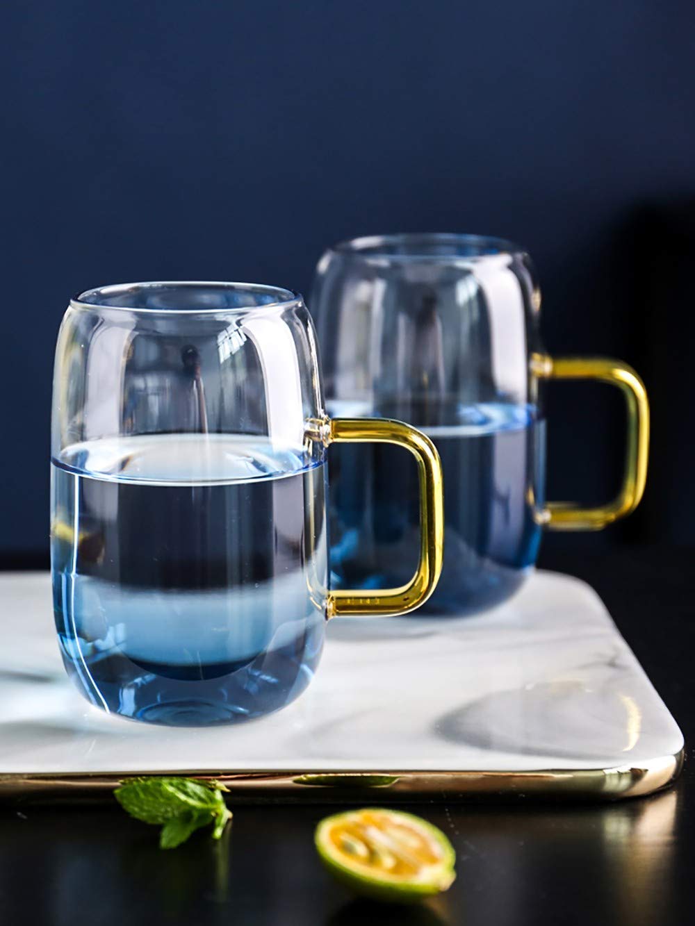 Gradient Blue Glass Water Jug with Lid & 2 Tumbler Glasses - Borosilicate Pitcher Set for Hot/Cold Beverages - Perfect for Iced Tea, Lemonade & Summer Drinks