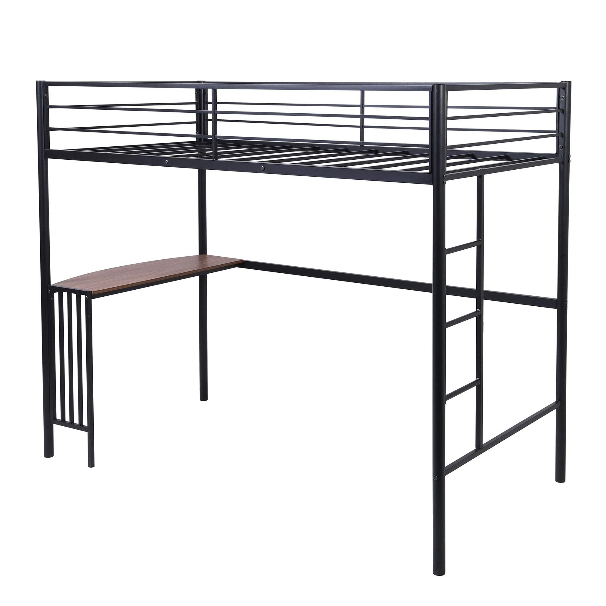 P PURLOVE Twin-Over-Full Bunk Bed - Sturdy Metal Bunk Bed Frame with Full Size Lower Platform, Built-in Ladder & Safety Guard Rails - Easy Assembly for Kids, Teens & Adults - Perfect for Small Bedrooms, Guest Rooms & Vacation Homes