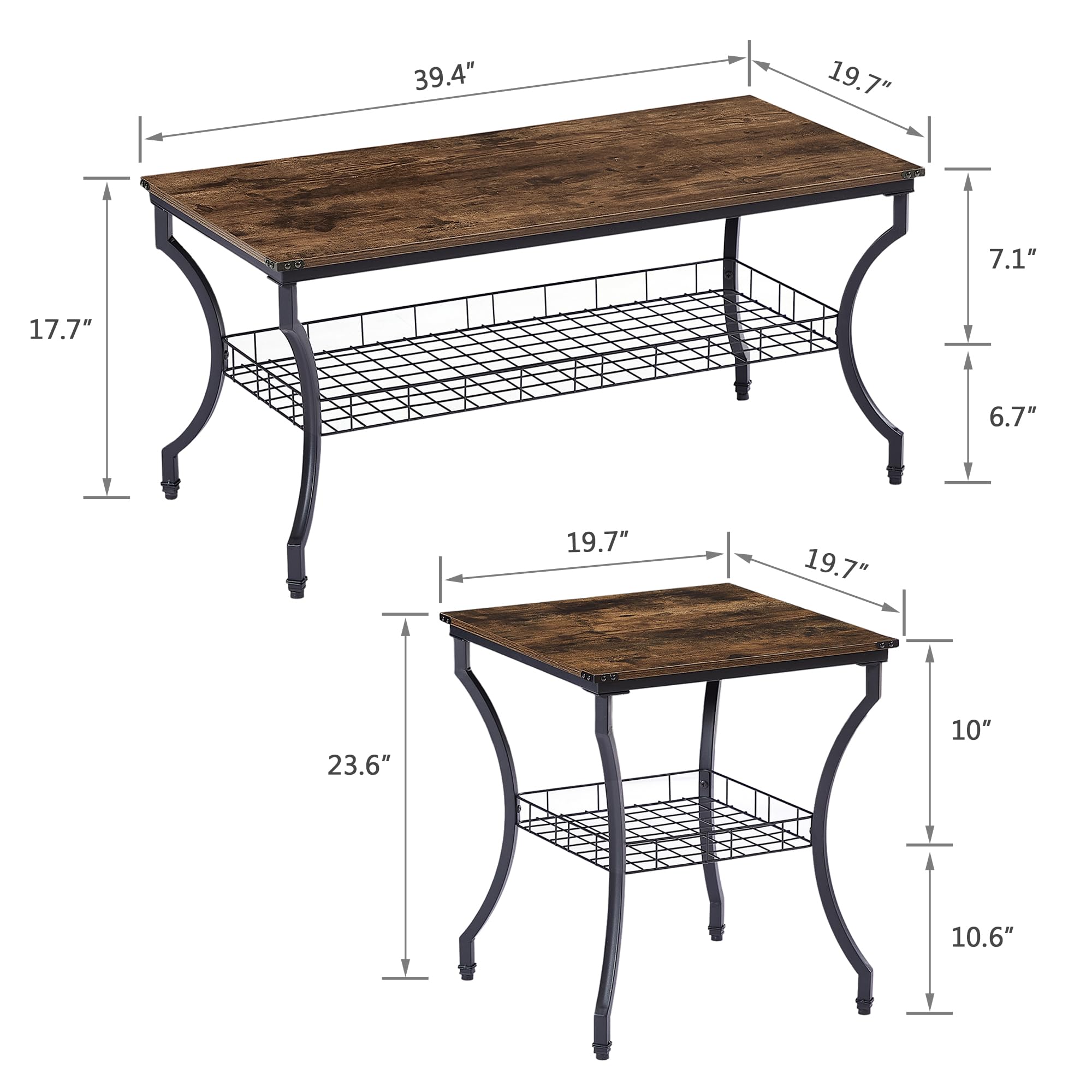 VECELO 3-Piece Living Room Table Set - Coffee Table & End Tables with Open Storage Shelves, Easy Assembly, Brown - Perfect for Apartments, Home Offices & Small Spaces | Living Room Furniture, Modern Home Decor