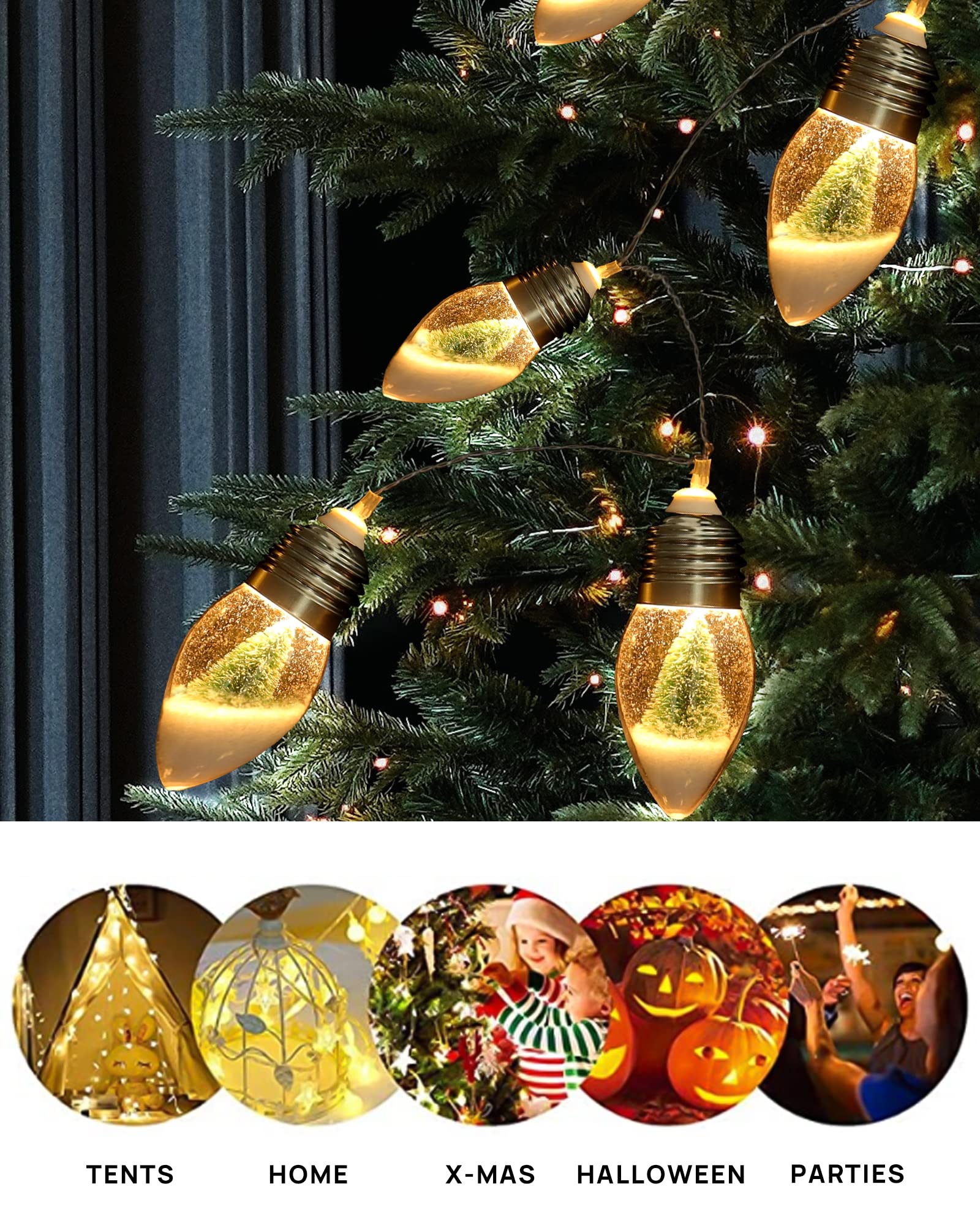 6.6 FT Christmas Lights - Indoor & Outdoor Battery Operated String Lights with 10 Bulbs, Snow & Tree Design for Bedroom, Patio, Fireplace Decor | Perfect for Holiday, Xmas, Wedding & Party Decorations