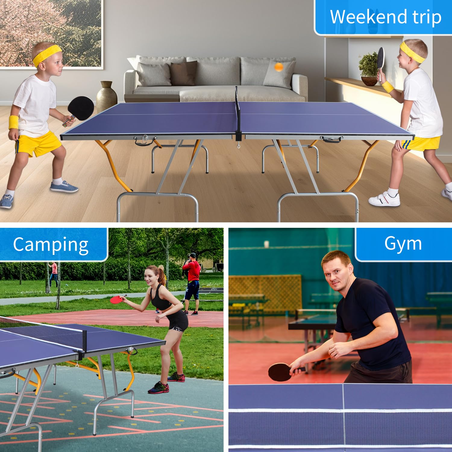 8×4 Ft Foldable & Portable Ping Pong Table Set with 2 Paddles, 3 Balls & Net - Indoor Outdoor Table Tennis Game for Home, Backyard, Office & Gym