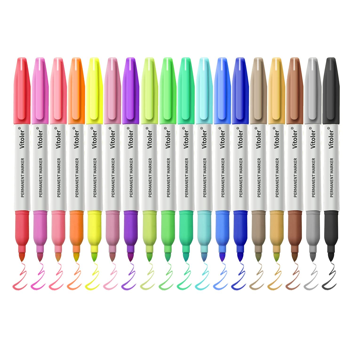 Vitoler 18-Color Permanent Marker Set - Fine Point Art Markers for Adult Coloring, Doodling & Painting on Plastic, Glass, Stone - Perfect for DIY Crafts, Home Decor & Office Projects