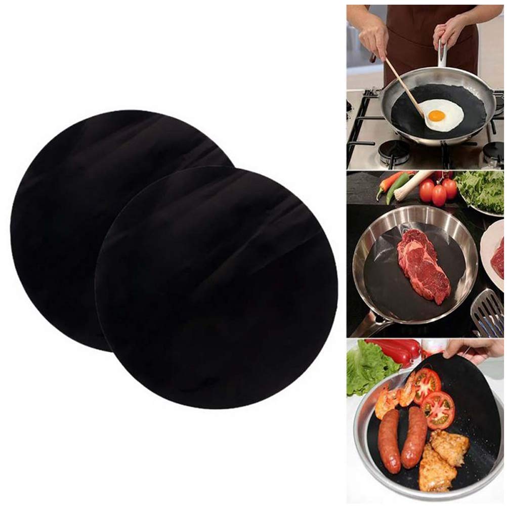 Newooh 2 Pack 24cm Round Teflon Non-Stick High Temperature Resistant Pan Liner Sheets - Perfect for Frying, Baking, BBQ & Cooking - Ideal for Kitchen, Wok & Stovetop Use