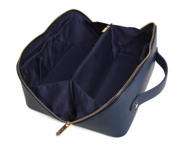 Alice Wheeler London Luxury Train Case Vanity Toiletry Bag - Navy Blue Makeup Organizer for Women | Perfect for Travel, Bridal & Professional Makeup Artists