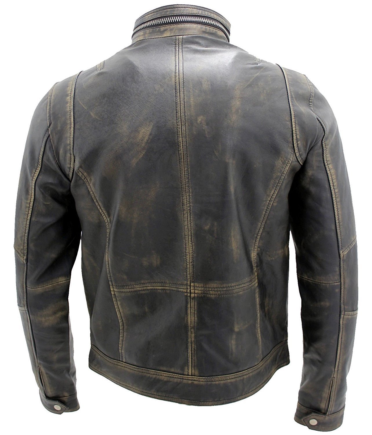 **Men's Black Leather Jacket - Genuine Lambskin Cafe Racer Motorcycle Jacket with Distressed Look | Perfect for Bikers, Riders & Fashion Enthusiasts**