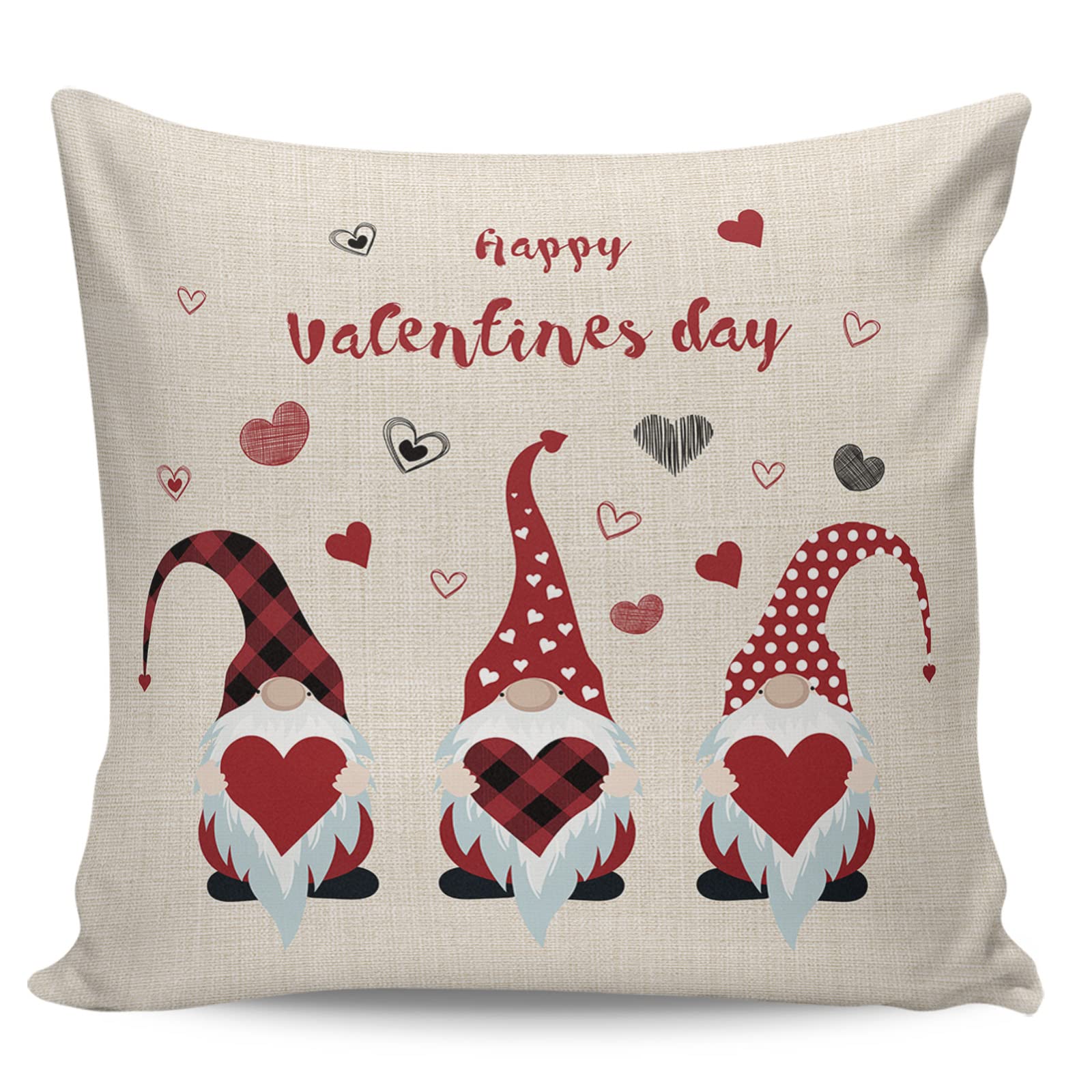 18x18 Inch Love Throw Pillow Covers - Valentine's Day Heart Gnome Design Decorative Cushion for Sofa, Couch & Chair - Cozy Home Decor for Living Room, Bedroom & Dorm