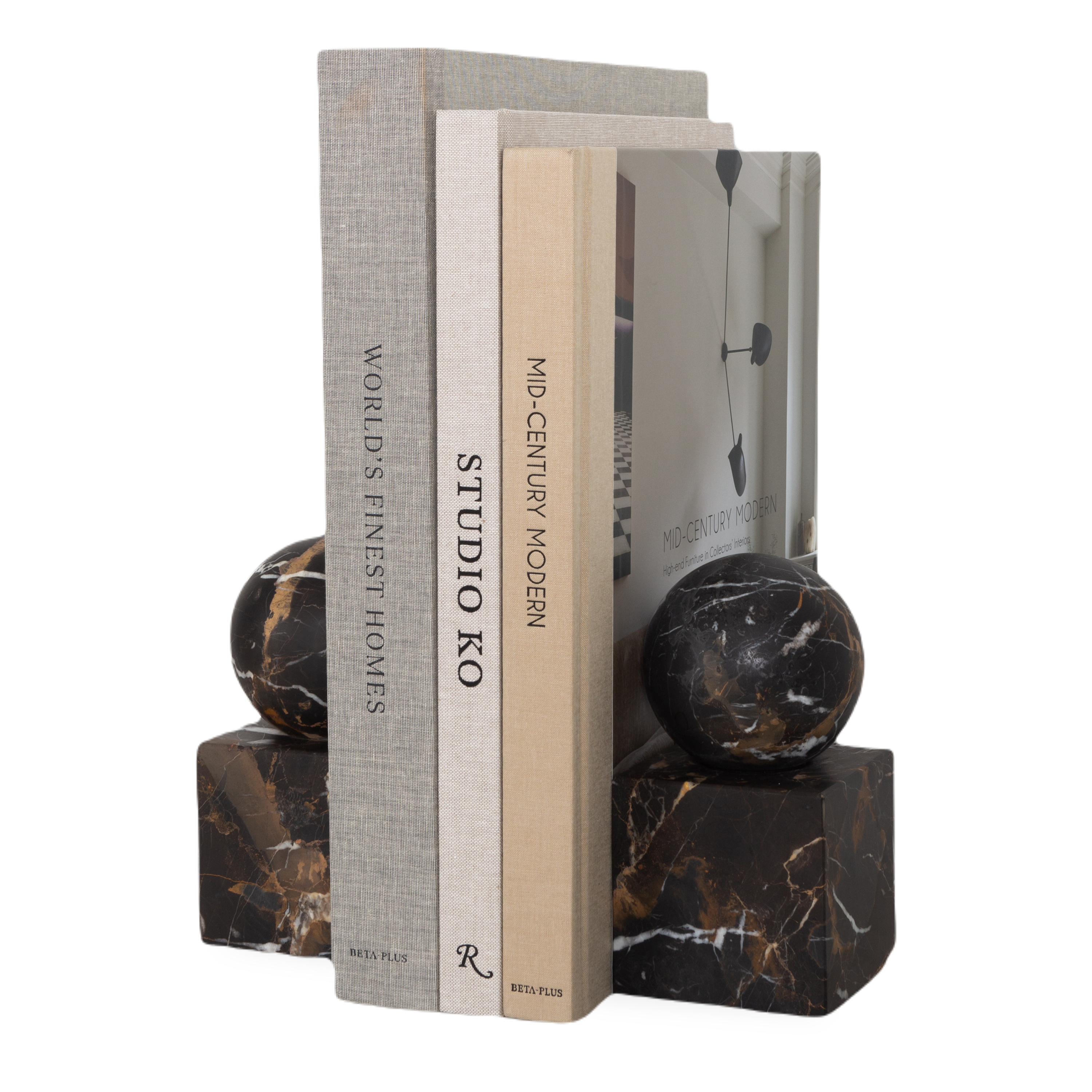 Premium Honed Marble Bookends - Heavy Duty Stone Book Supports for Home & Office Decor - Elegant Bookshelf Organizer for Living Room, Study & Library