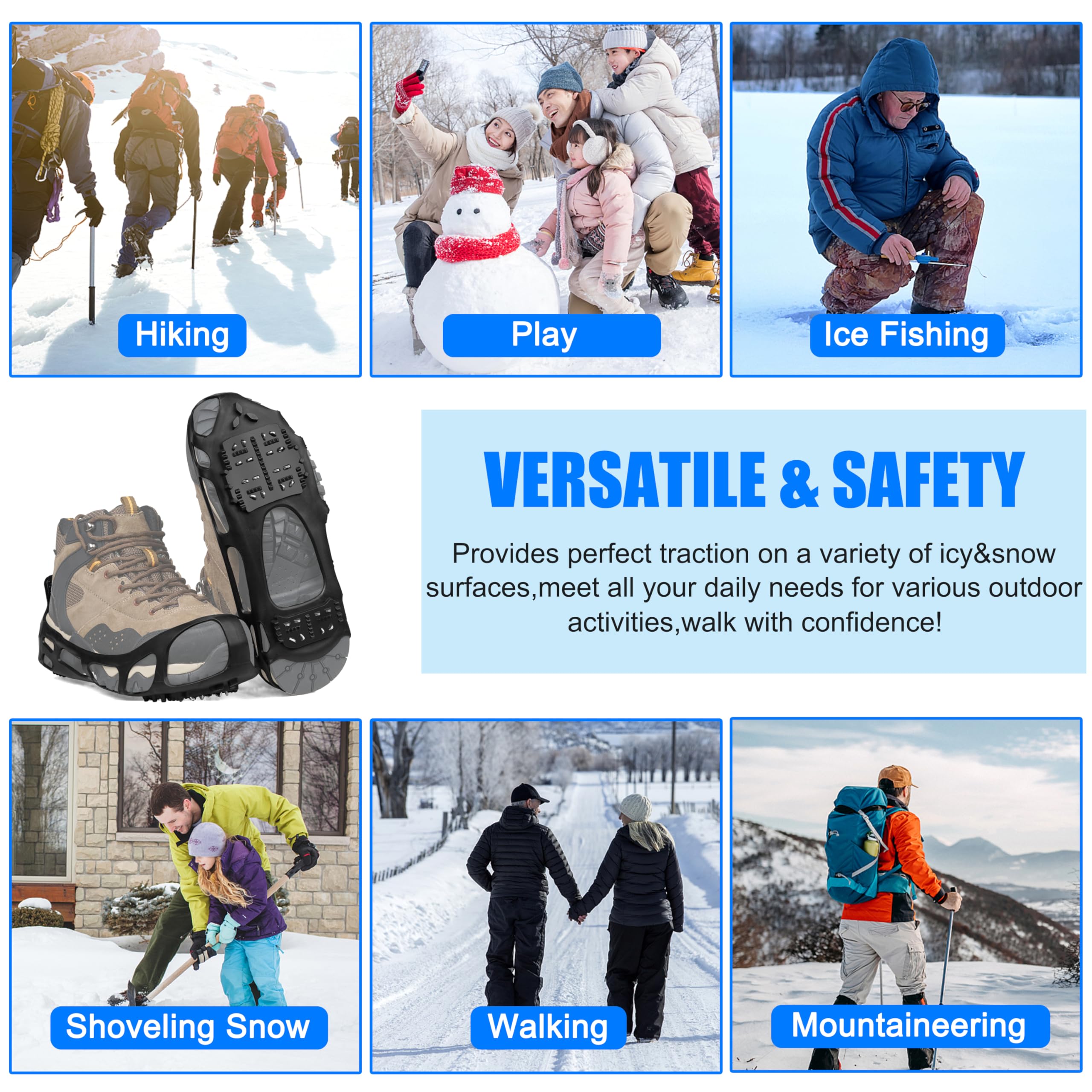 Ice Cleats for Shoes & Boots - Non-Slip Snow Traction Crampons with 24 Studs for Men & Women | Anti-Slip Shoe Grippers for Winter Walking, Hiking & Outdoor Activities on Snow & Ice