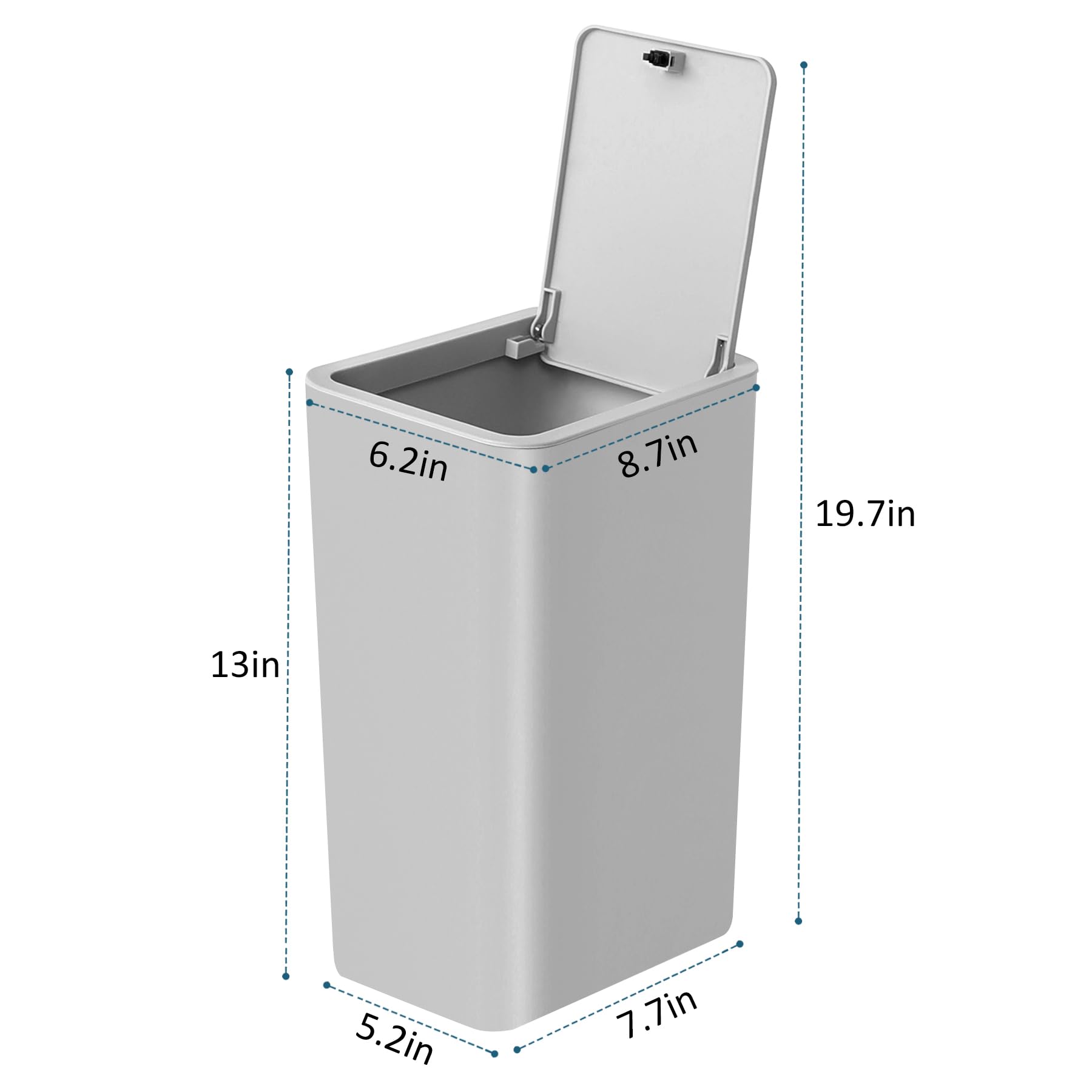 TIPGO 10L/2.6 Gallon Slim Bathroom Trash Can with Pop-Up Lid - Small Garbage Bin for Kitchen, Bedroom, Office & Living Room - Space-Saving Waste Basket (Grey) | Perfect for Tight Spaces, Under Sinks & Home Organization