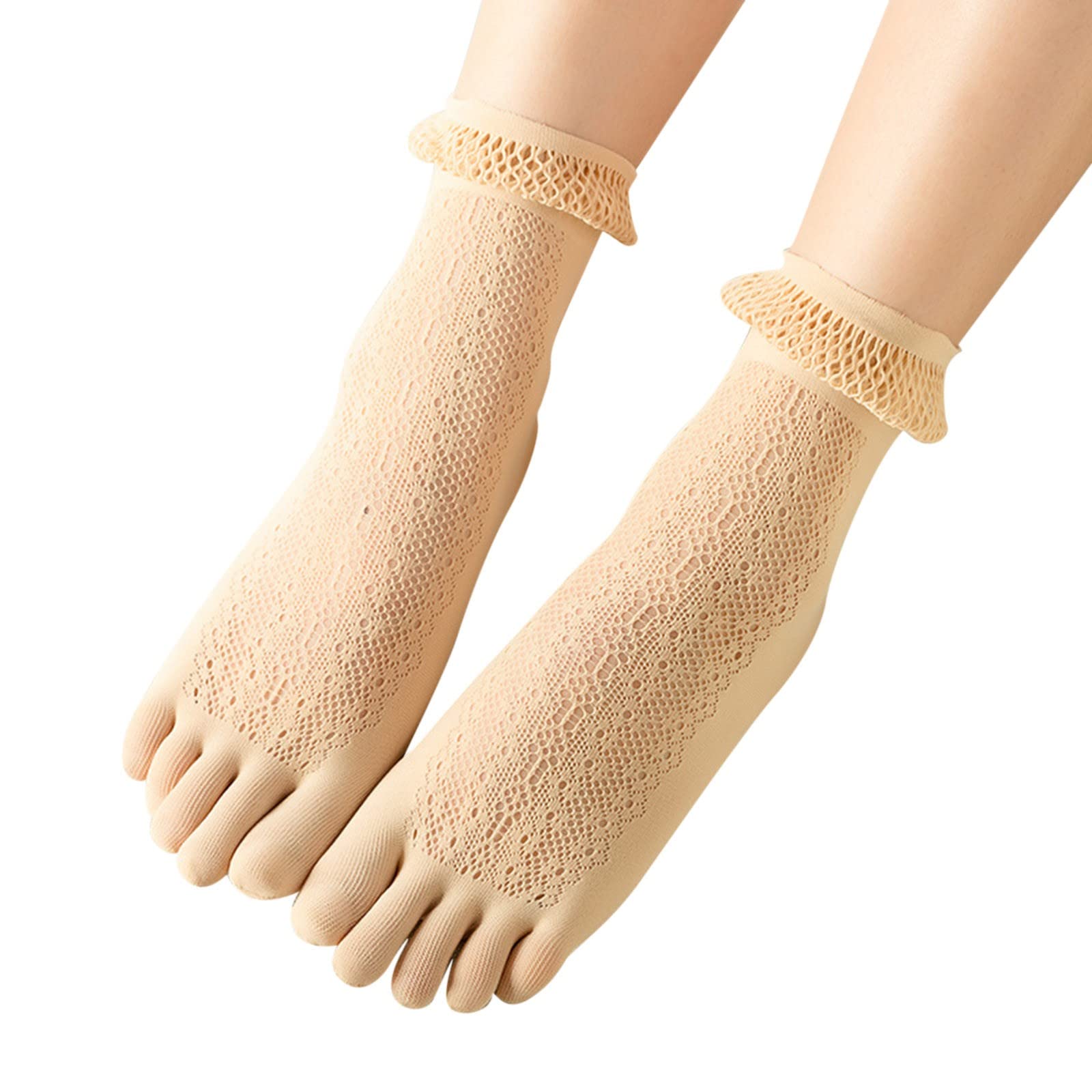3 Pairs Women's Solid Lace Mesh Socks - Breathable Hollow Ruffle Non-Slip Toe Socks for Women & Men - Perfect for Yoga, Dance, Home Wear & Fashion Outfits