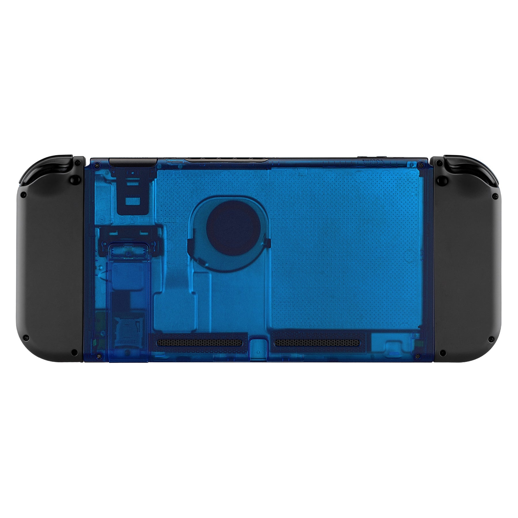 eXtremeRate Transparent Clear Blue Replacement Back Plate with Kickstand for Nintendo Switch Console - Durable Custom Shell for Gaming & Travel Protection