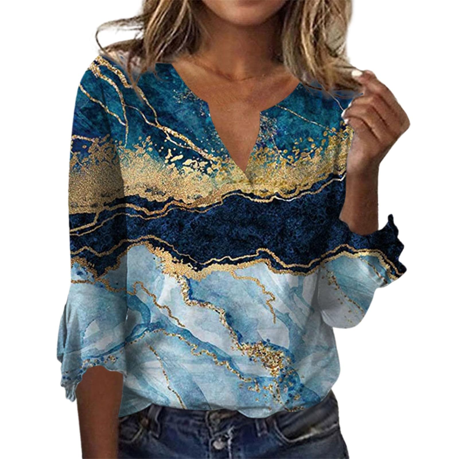 Women's Bohemian Flowy 3/4 Sleeve Summer Tops - Breathable Cuff Sleeve Blouse for Spring & Summer, Sizes S-3XL | Perfect for Beach Outings, Casual Wear & Vacation Outfits