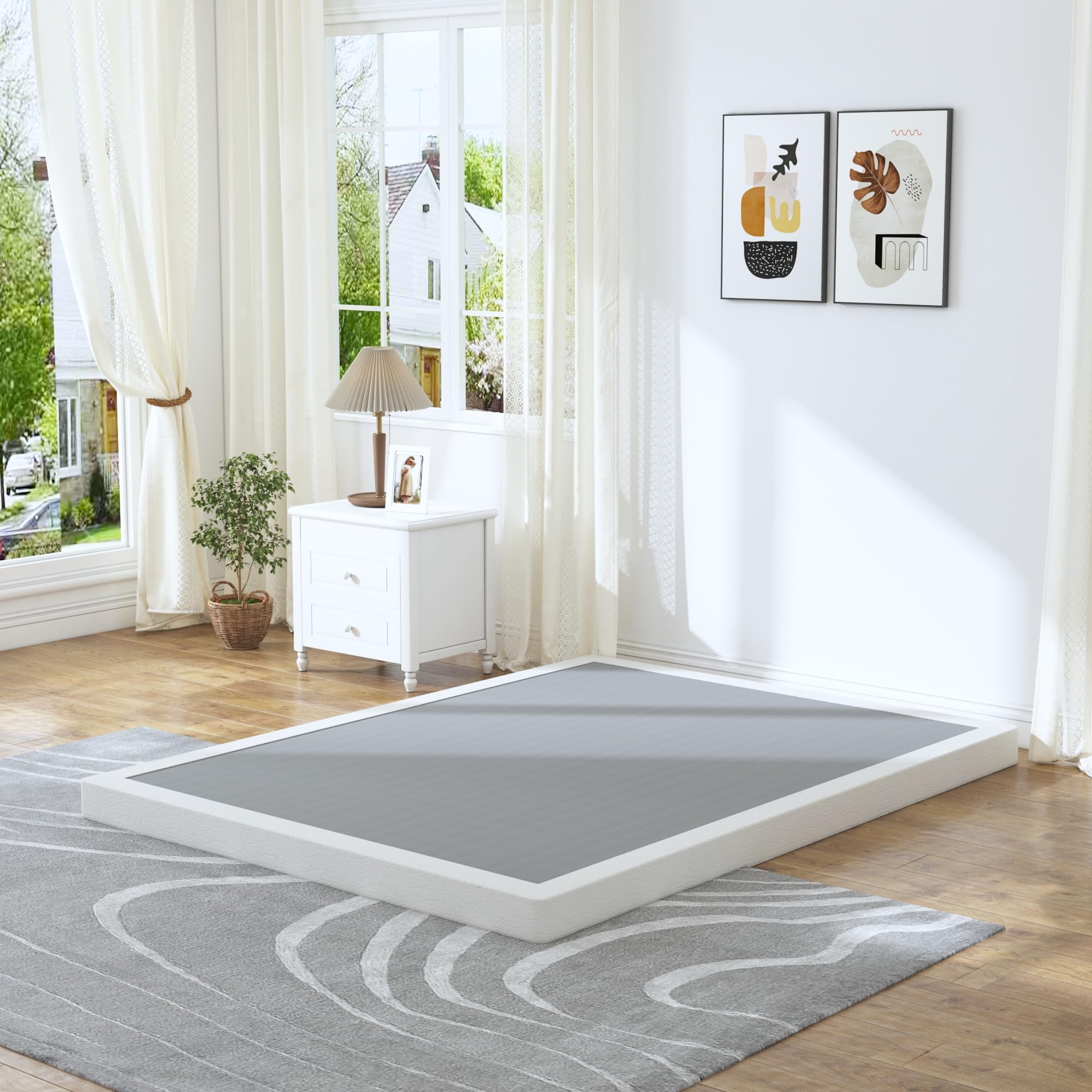 3 Inch Low Profile Full Box Spring - Heavy Duty Mattress Foundation with Metal Frame, Fabric Cover & Non-Slip Design | Easy Assembly | Perfect for Small Spaces, Guest Rooms & Platform Beds