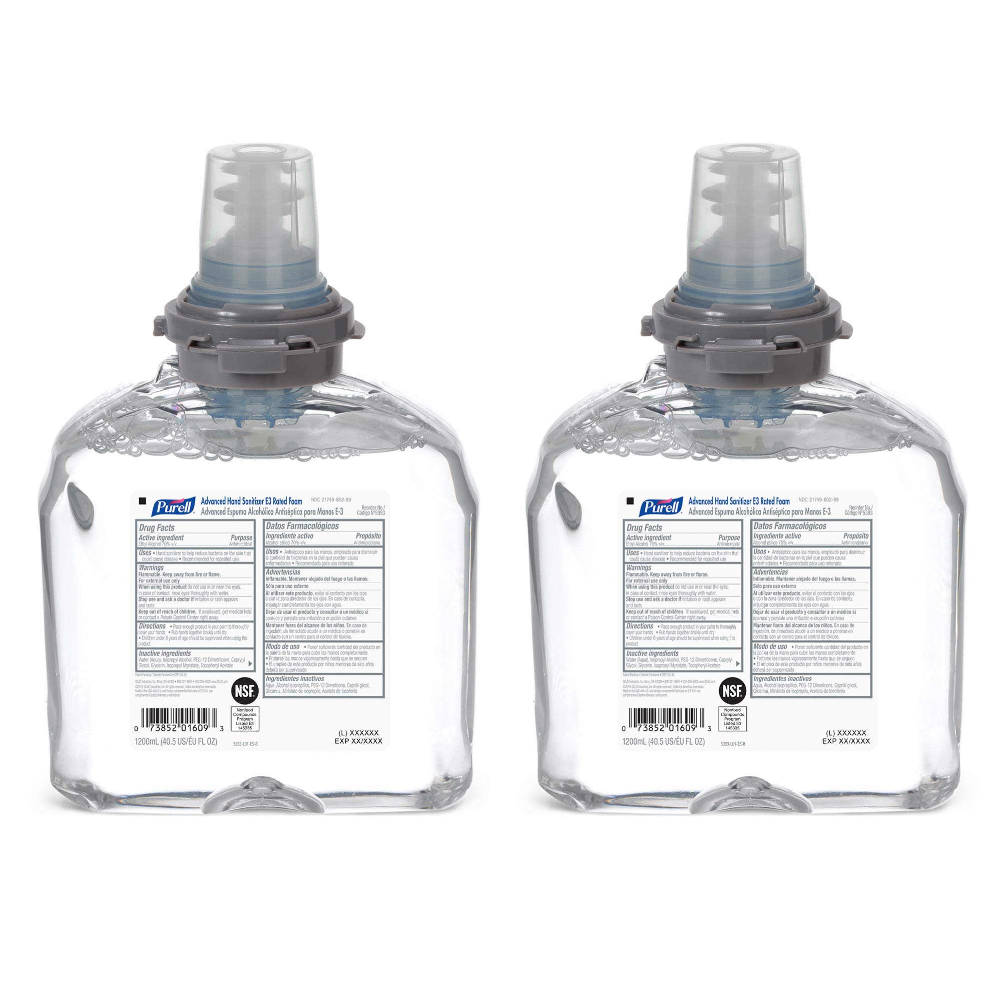 Purell TFX Advanced Hand Sanitizer Refill - Fragrance Free Foam (1200mL, Pack of 2) for Touch-Free Dispensers | E3-Rated, Healthcare & Office Use | Ideal for Hospitals, Schools & Public Spaces