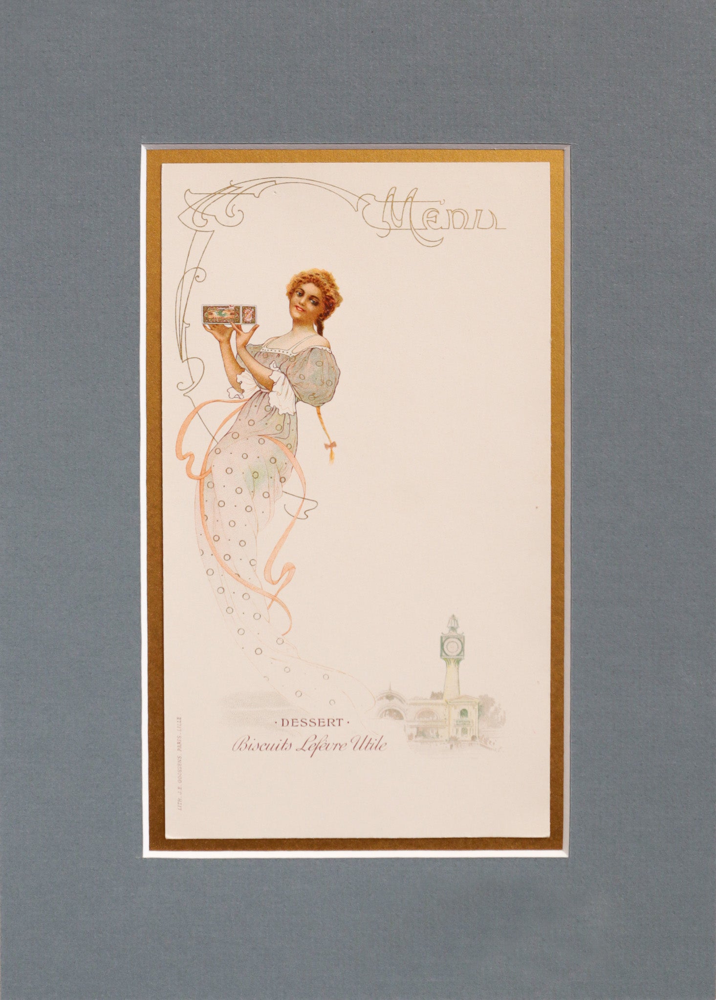 Original 1900 French Advertising Menu - Vintage Woman with Red Hair Braid, Mucha Style Art Print - Perfect for Home Decor, Art Collection & Gift Giving