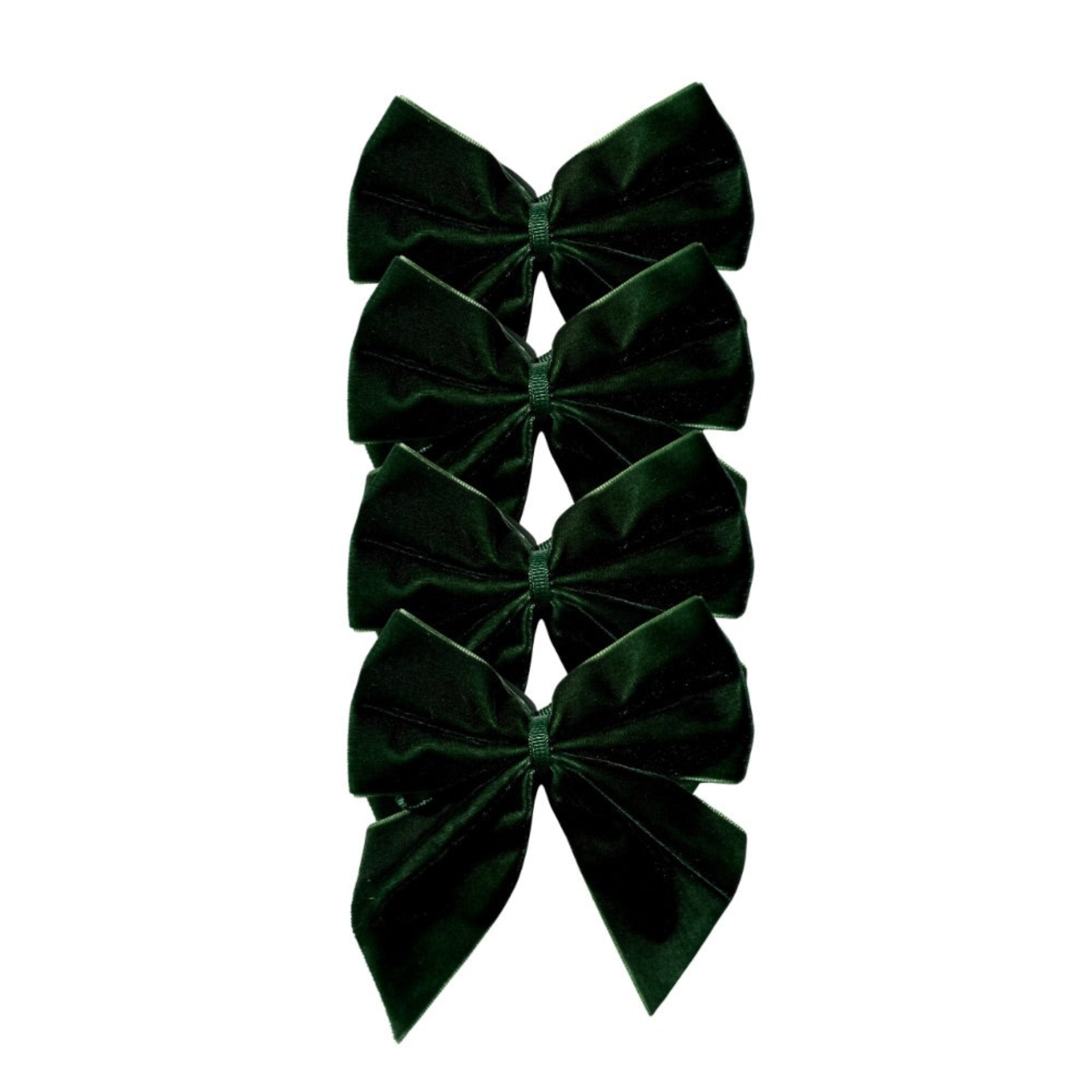 Elegant Dark Green Velvet Napkin Rings with Bow - Set of 4 for Wedding, Holiday Table Decor & Dinner Party Place Settings
