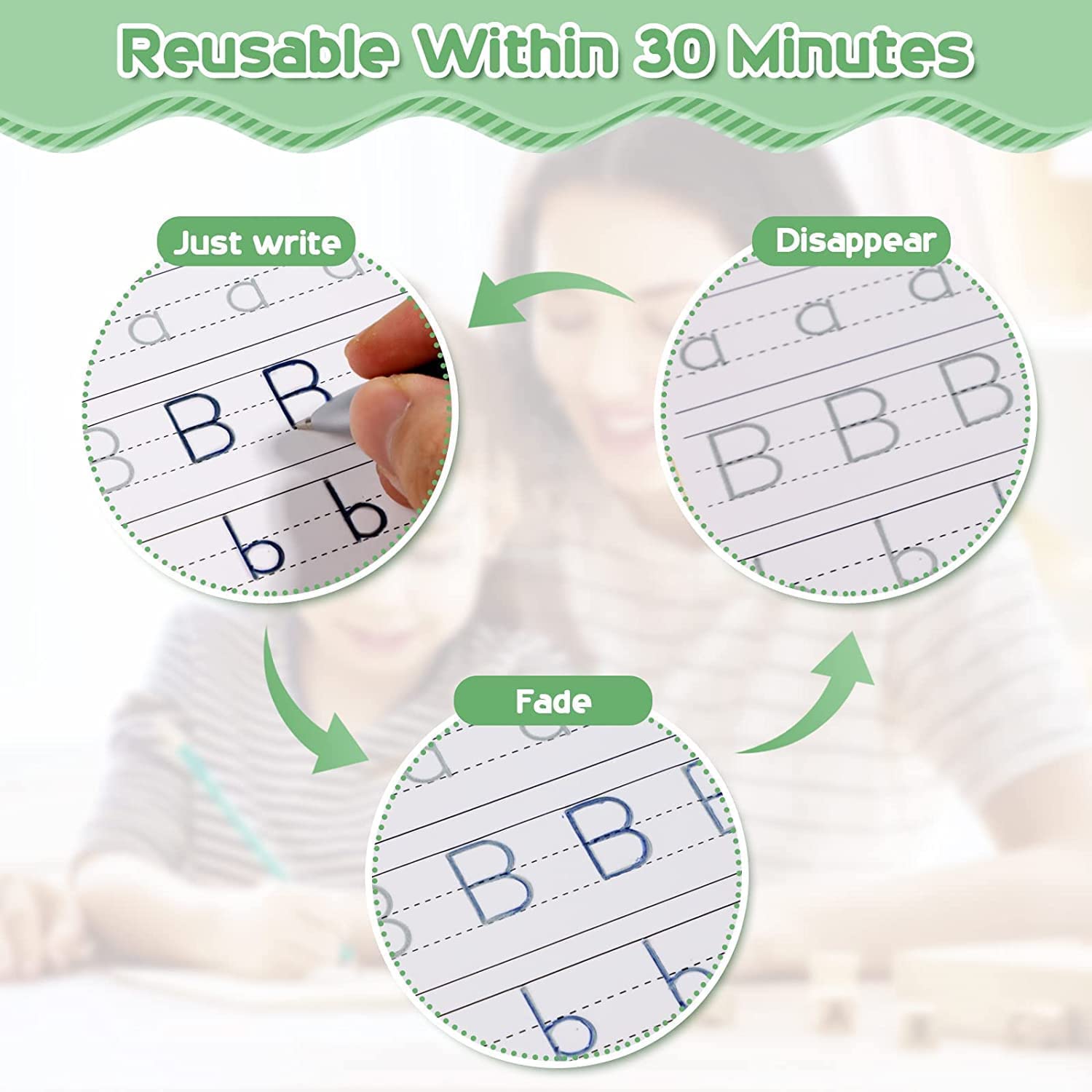 Besite Toys Magic Practice Copybook Set - 4 Reusable Handwriting Books, 10 Refills, 1 Pen & 1 Grip | Learn to Write Alphabet & Numbers | Perfect for Kids Preschool Learning & Homeschooling