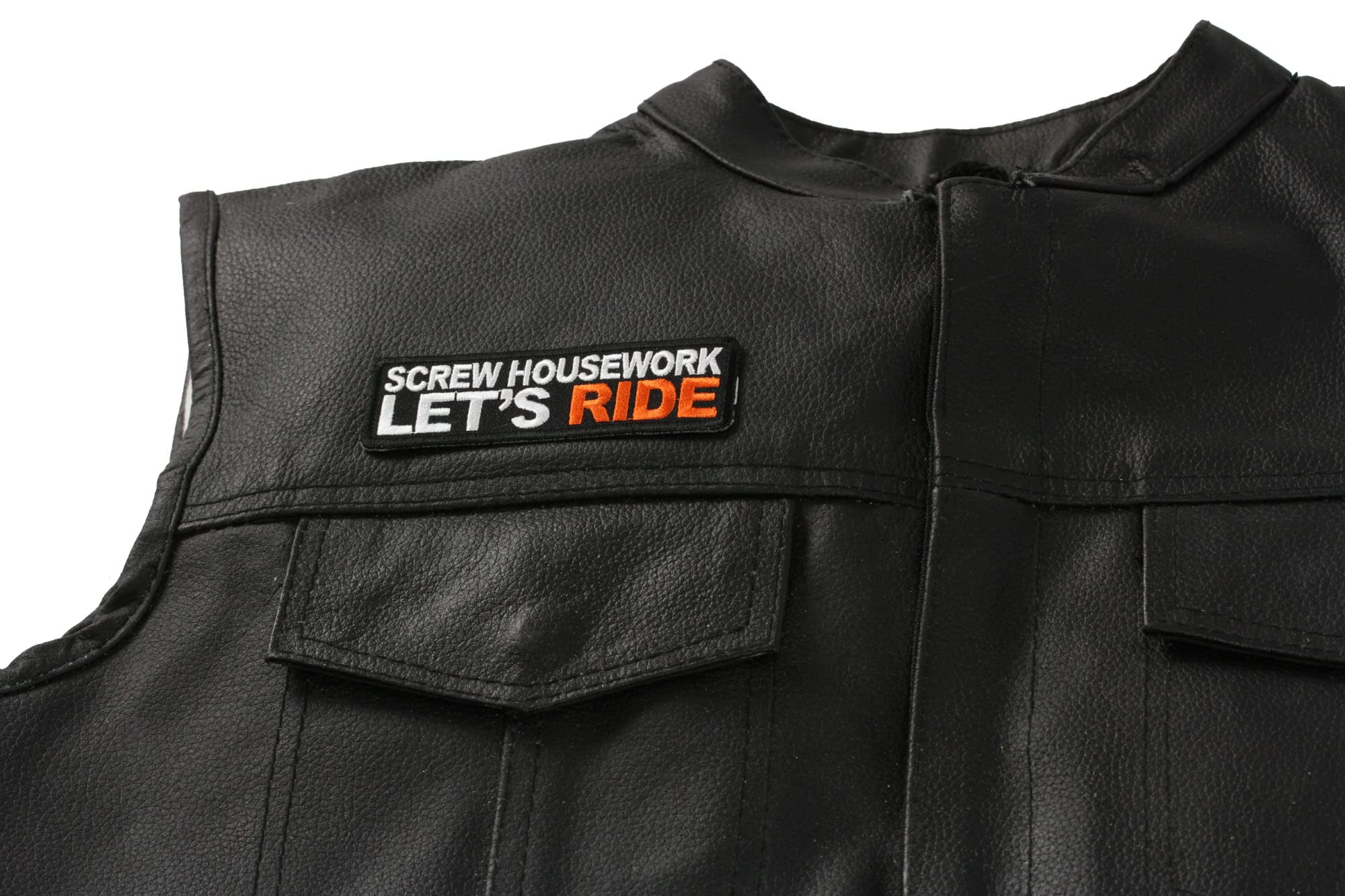 Funny Biker Patch - 'Screw Housework Let's Ride' Iron-On Embroidered Patch for Motorcycle Jackets & Vests | Perfect for Biker Gangs, Motorcycle Clubs & Riding Enthusiasts