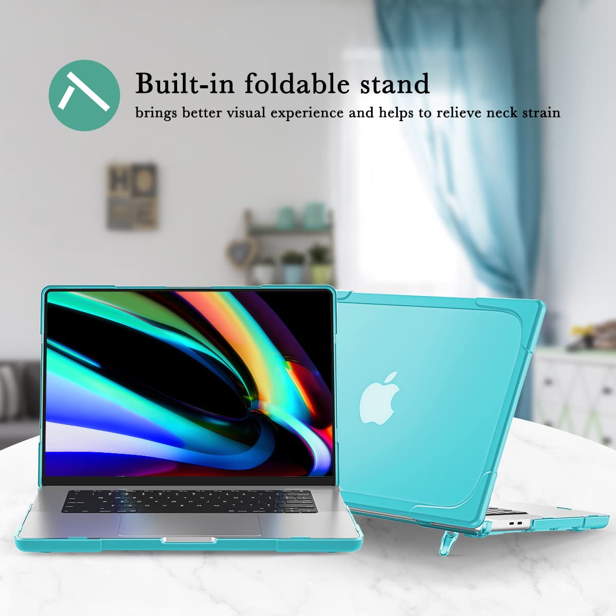 Premium Heavy Duty Hard Case with Foldable Kickstand for MacBook Air 13 Inch (2021-2018 M1/A2337/A2179/A1932) - Shockproof Protective Cover Compatible with Retina Display & Touch ID, Blue - Perfect for Work, Travel & School Use