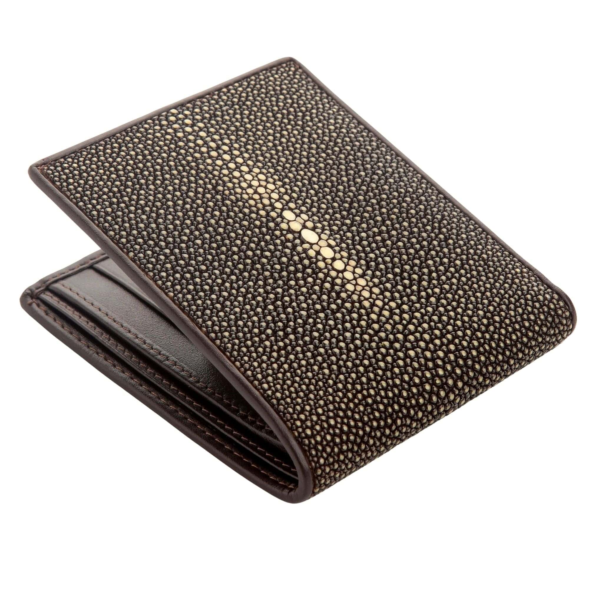 Authentic Brown Polished Stingray Leather Wallet for Men - Premium Slim Bifold RFID Blocking - Perfect Gift for Dad, Husband, Boyfriend (Business, Travel, Everyday Carry)
