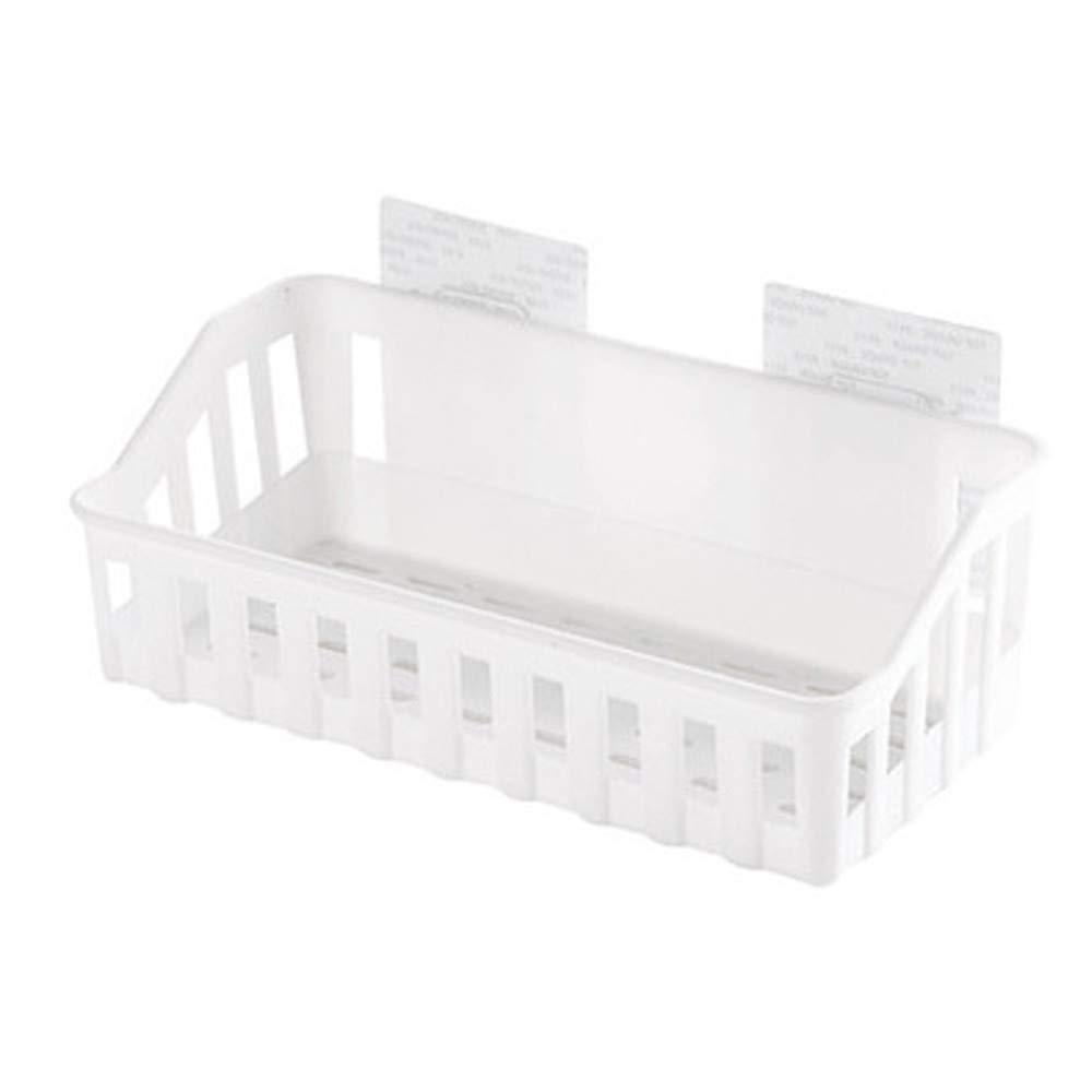 No Drill Adhesive Bathroom Shelf with Hooks - Wall Mounted Shower Organizer & Kitchen Spice Rack - Space Saving Corner Storage for Bath Essentials, Shampoo, and Spices (White) - Perfect for Small Bathrooms, Showers, and Kitchen Pantries