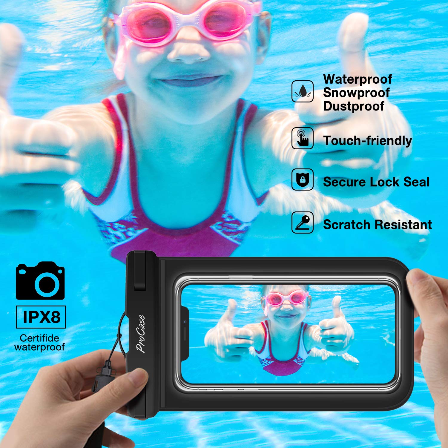 ProCase 4 Pack Waterproof Phone Pouch - Universal Dry Bag for iPhone 16/15/14/13/12/11 Pro/Max/Plus/XS/XR/X/8/7 & Samsung Galaxy S23/S22/S21/Note (Up to 7