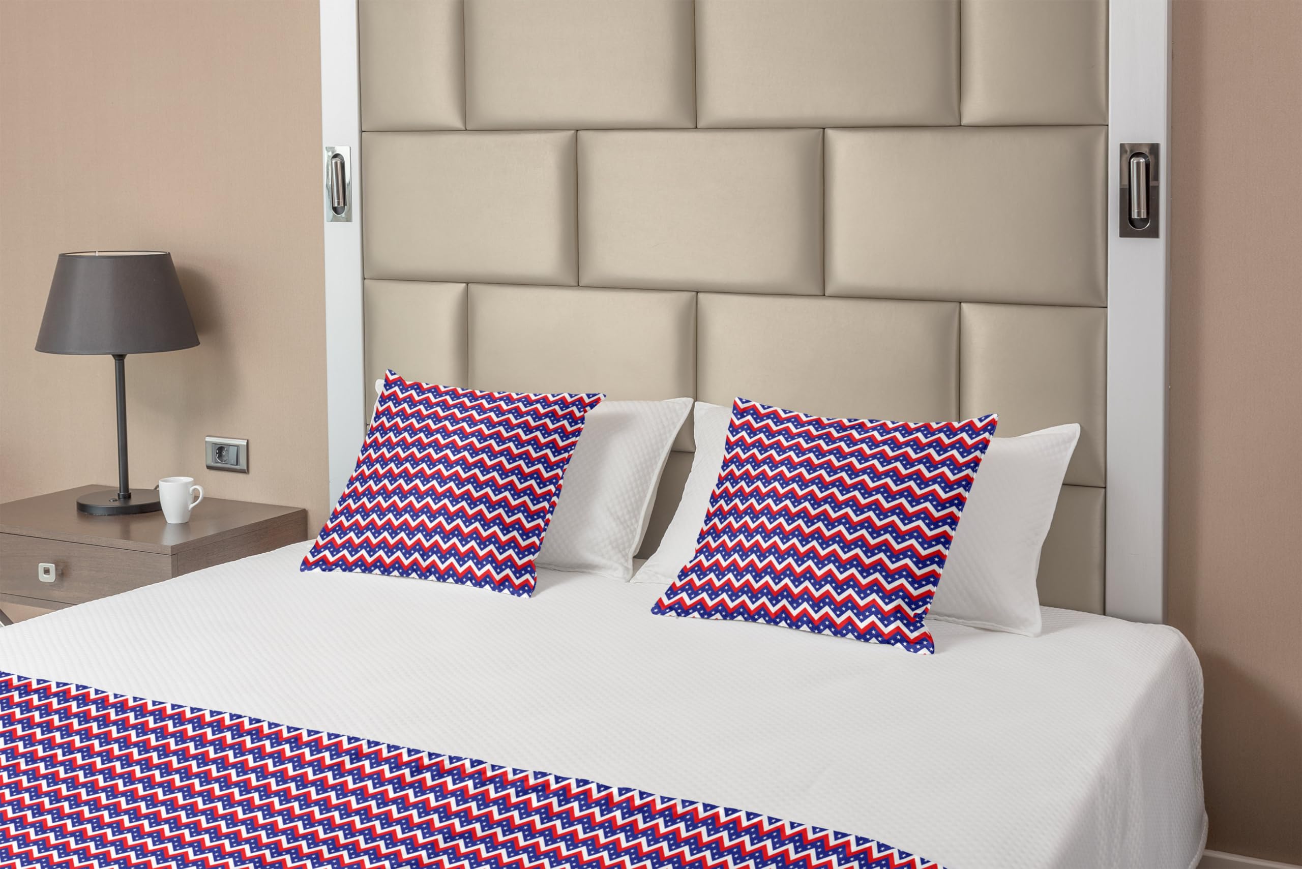Ambesonne 4th of July Bed Runner Set with Pet Dog Design - Patriotic Home Decor for Holidays