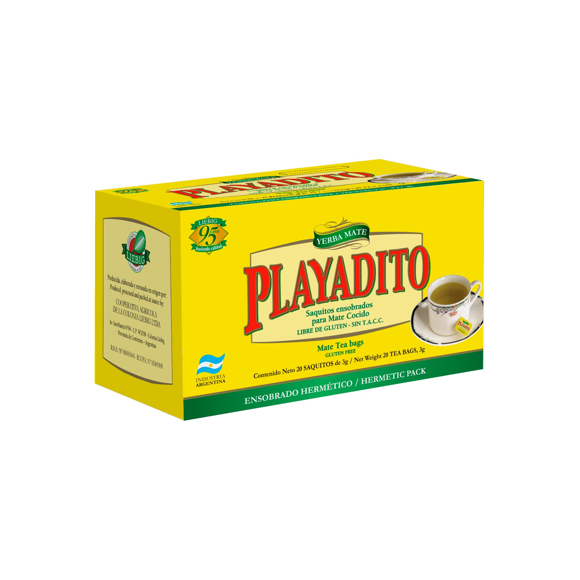 Organic Playadito Mate Cocido Tea Bags - Pack of 20 | Herbal Yerba Mate Tea for Energy & Focus | Perfect for Office, Study & Morning Rituals