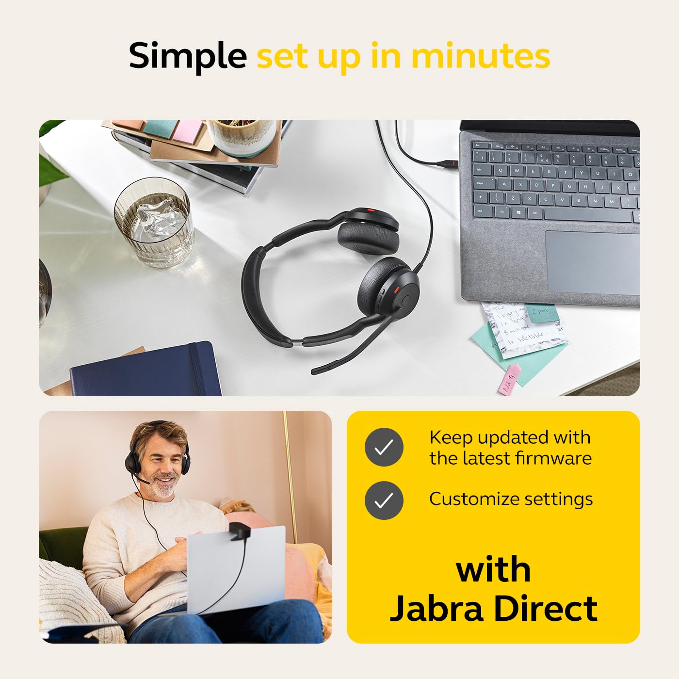 Jabra Evolve2 50 Wired Stereo Headset with AirComfort Technology - Noise Cancelling Microphone & Active Noise Cancellation - MS Teams Certified - Compatible with Zoom, Skype, Webex - Black - Perfect for Office Work, Remote Meetings & Call Centers