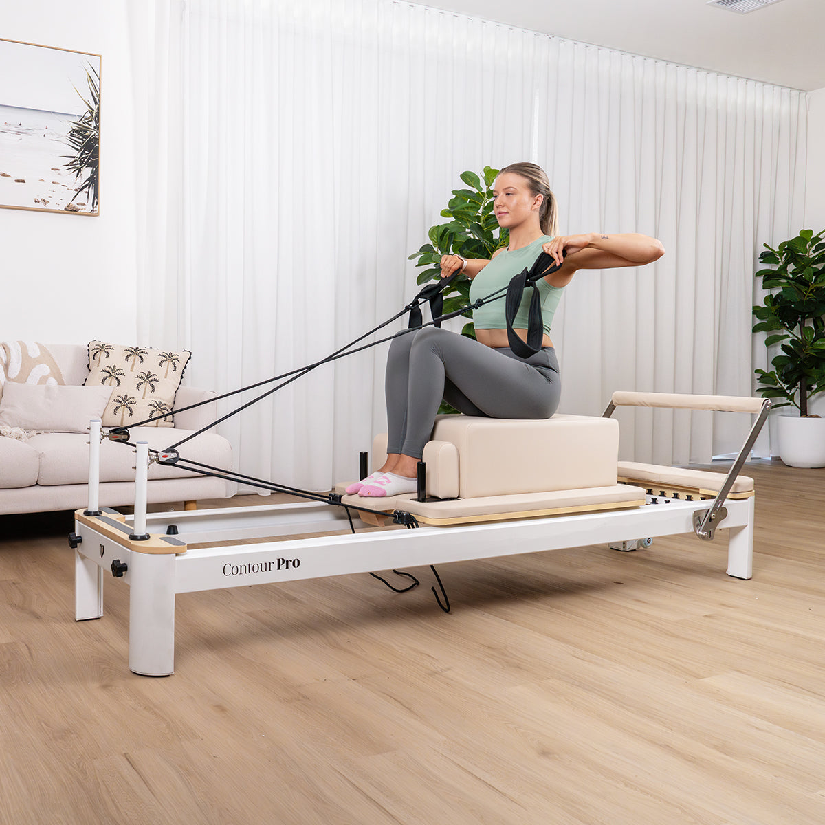 Contour Pro Aluminum Pilates Reformer Machine for Home Gym - Professional Grade Equipment with Adjustable Resistance, Beige - Perfect for Pilates Studio, Physical Therapy & Home Workouts