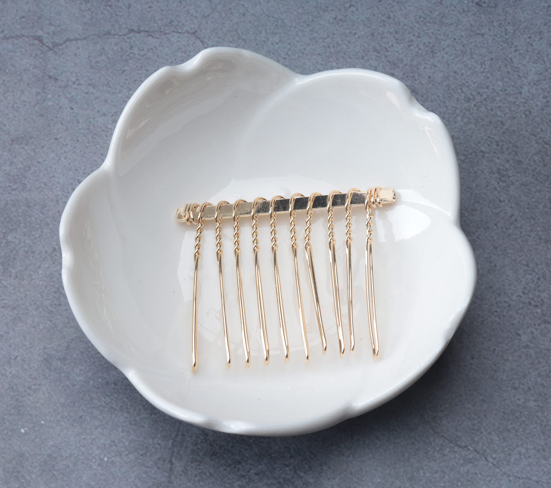 4 Pcs Elegant 10 Teeth Metal Hair Side Combs - KC Gold Wire Hair Clips & Barrettes for Women, Girls, Bridal & Wedding Parties | Perfect for Updos, Veils & Special Occasion Hairstyles