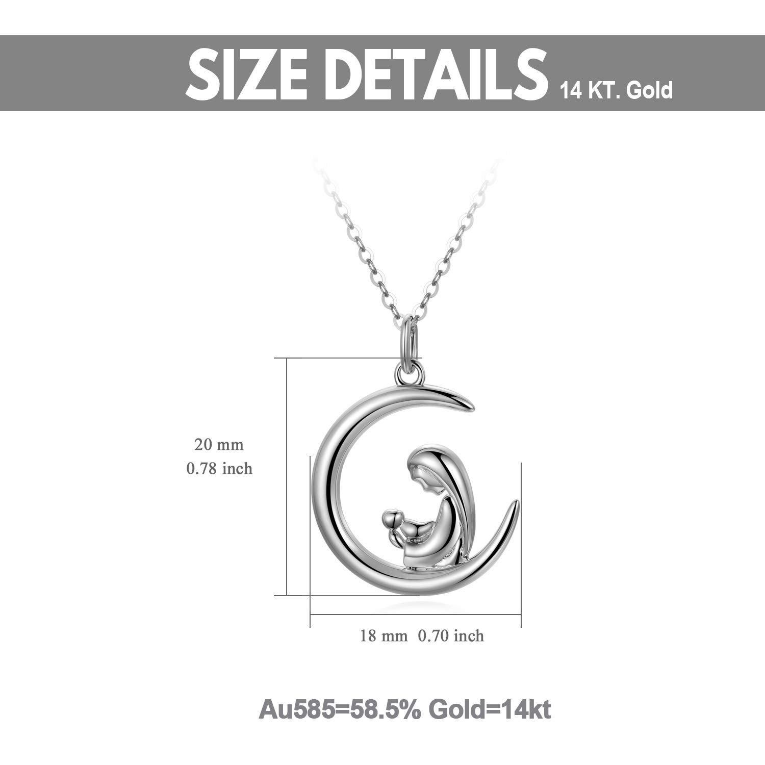 14K Gold Mother Necklace for Women - Elegant Dainty Gold Mother & Child Love Crescent Moon Pendant - 16