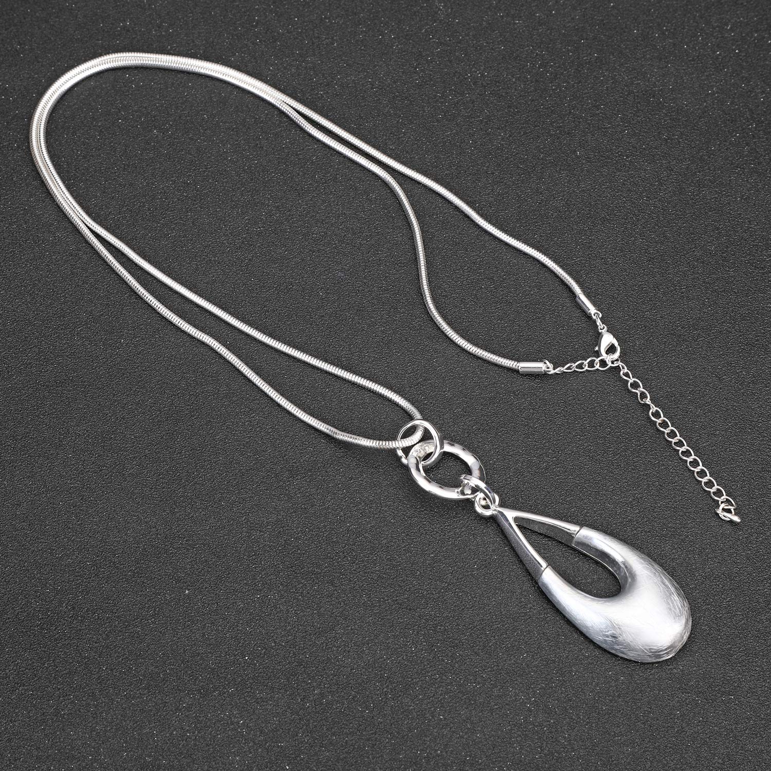 Elegant Long Layered Necklace for Women - Bohemian Silver Chain with Waterdrop Pendant, Gift Box Included | Perfect for Sweater Season, Boho Outfits & Special Occasions