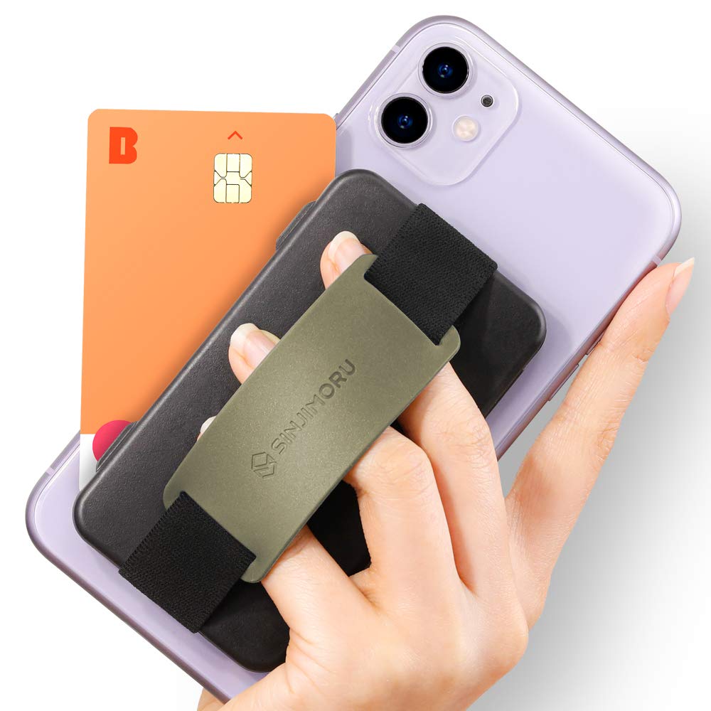 Sinjimoru Silicone Phone Card Holder Wallet Case - Secure Back of Phone Stand with Zip Pocket for Cards (Olive Grey) - Perfect for Travel, Shopping & Everyday Convenience