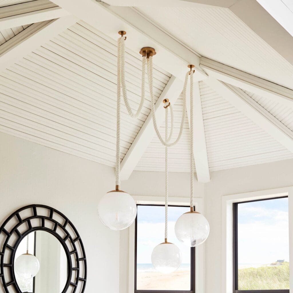 Cyan Design 11621 Rockport 3-Light Pendant with Natural Sisal Rope & Milky Glass Shade in Aged Brass - Transitional Style Lighting for Kitchen Island, Dining Room or Entryway