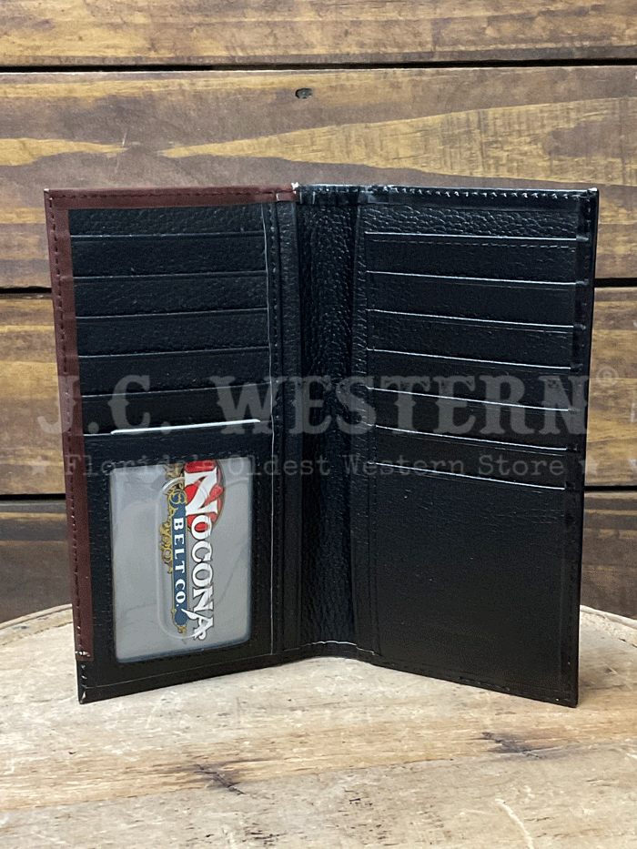 Nocona N500046702 Men's Floral Overlay Rodeo Wallet - Brown & Black Genuine Leather Bifold Wallet for Cowboy, Rodeo & Western Style - Perfect for Everyday Carry, Gift & Country Music Events
