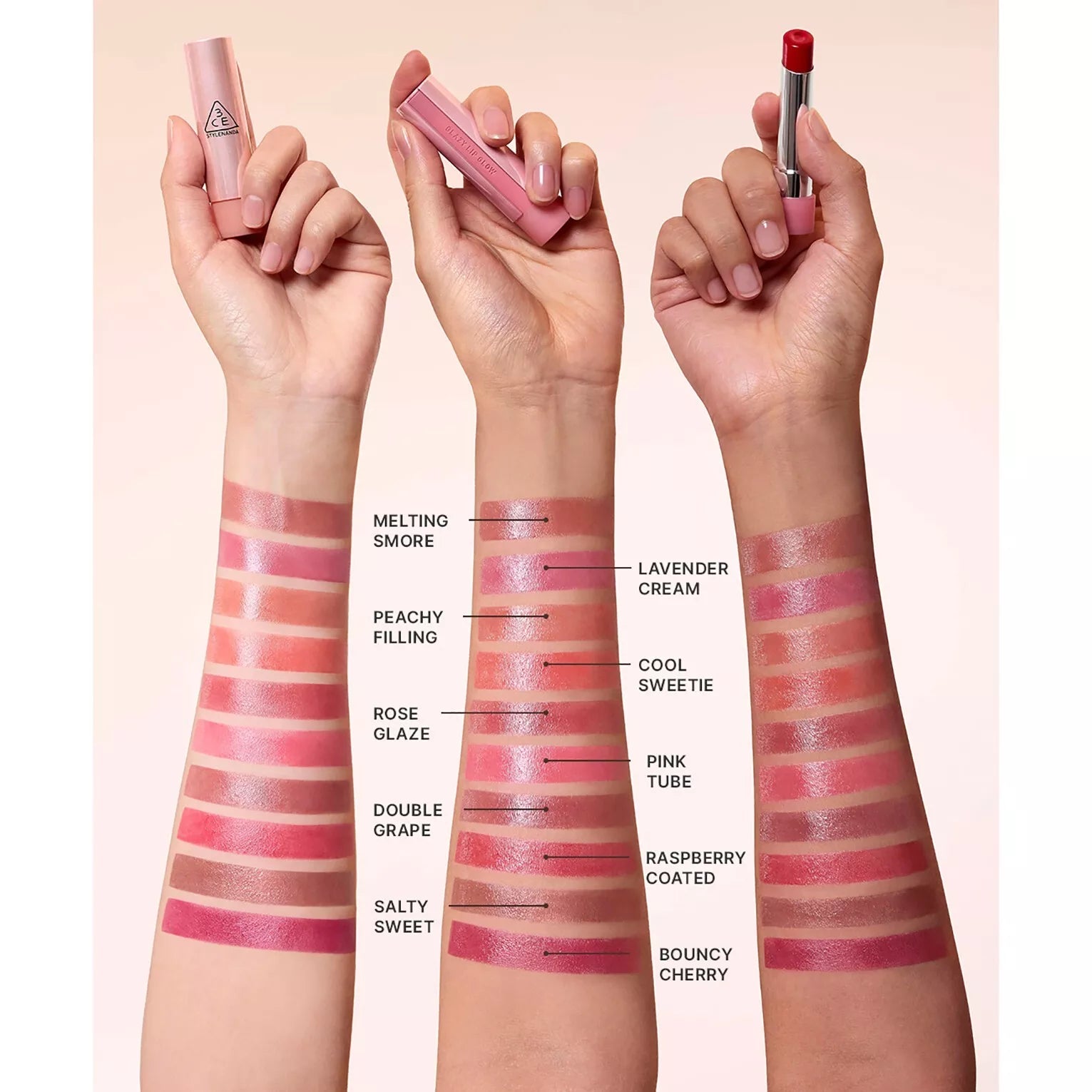 3CE Glaze Lip Glow - 9 Vibrant Colors, 3.2g Moisturizing Lip Gloss for Shiny Lips | Perfect for Daily Wear, Date Night & Makeup Looks