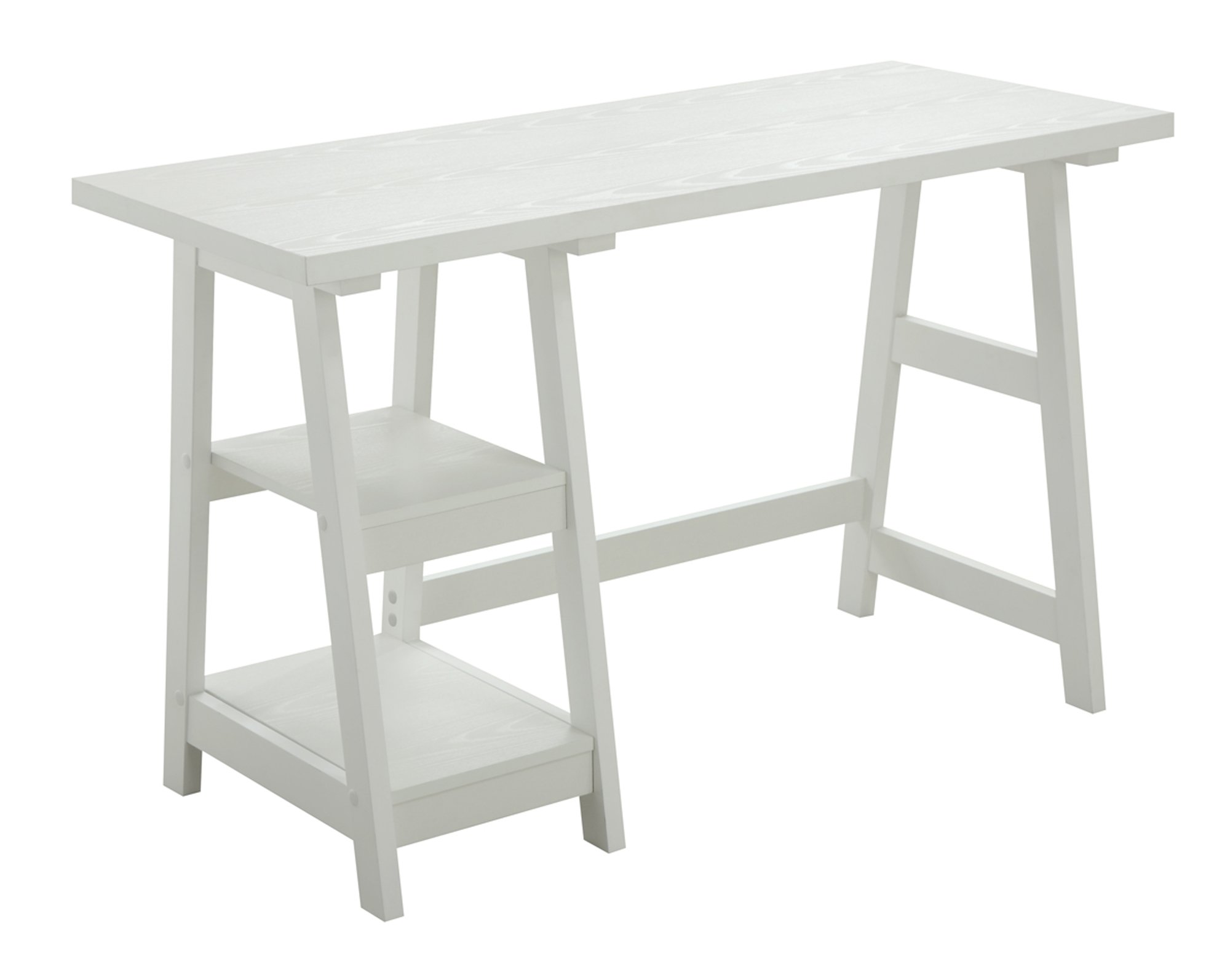 Convenience Concepts Designs2Go White Trestle Desk with Shelves - Modern Home Office Desk with Storage for Small Spaces, Study & Work from Home