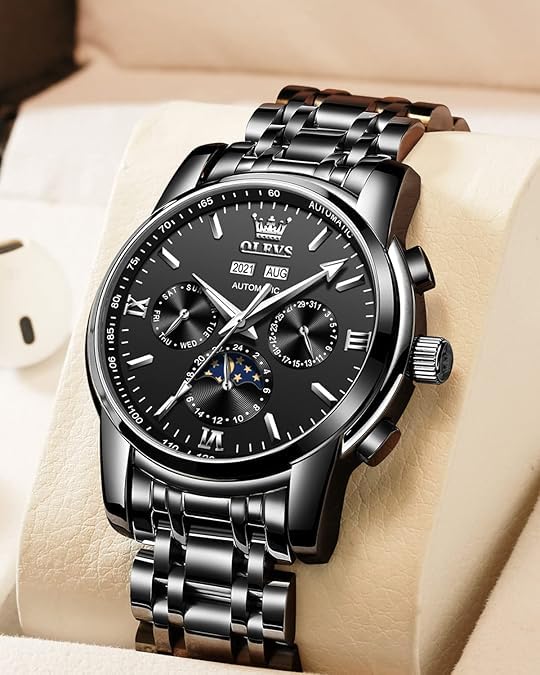OLEVS Automatic Self-Winding Men's Luxury Watch - Stainless Steel Waterproof Mechanical Wristwatch with Moon Phase & Luminous Dial | Perfect for Business, Formal Events & Everyday Wear