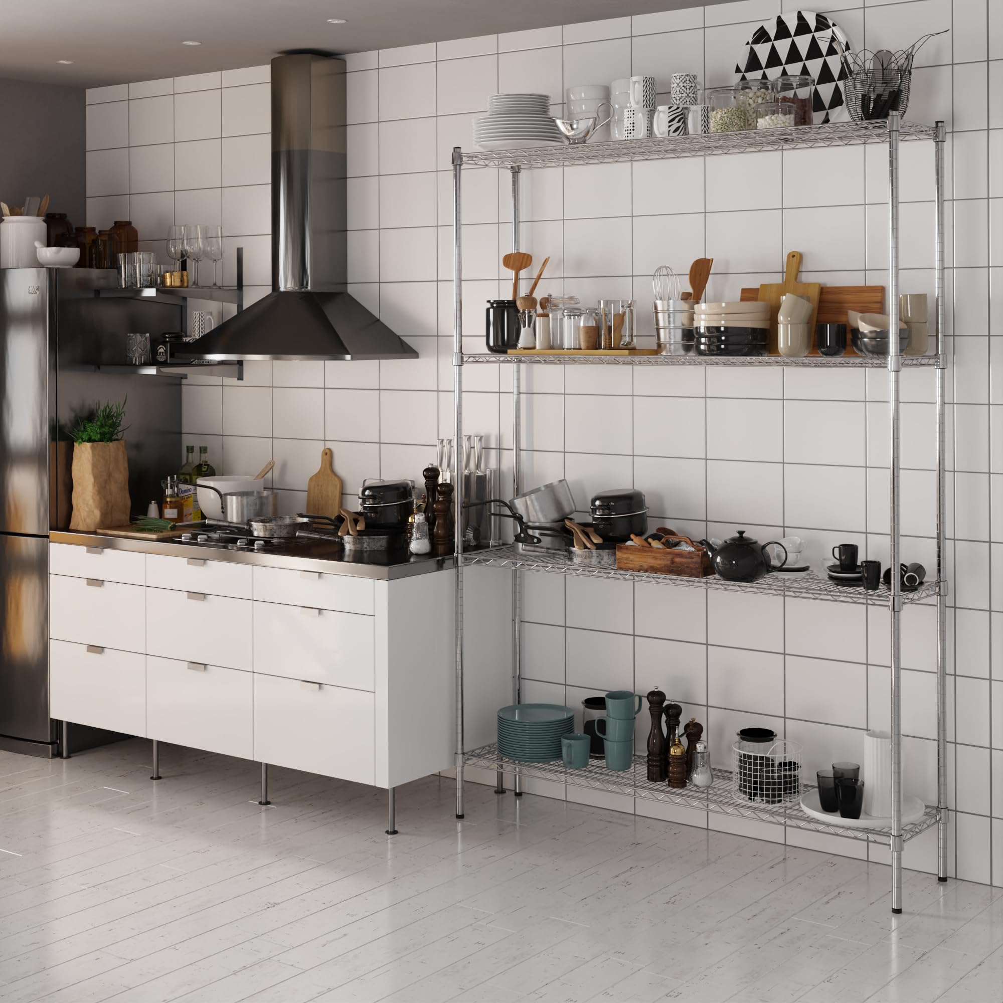 4-Tier Chrome Wire Shelving Kit - 14