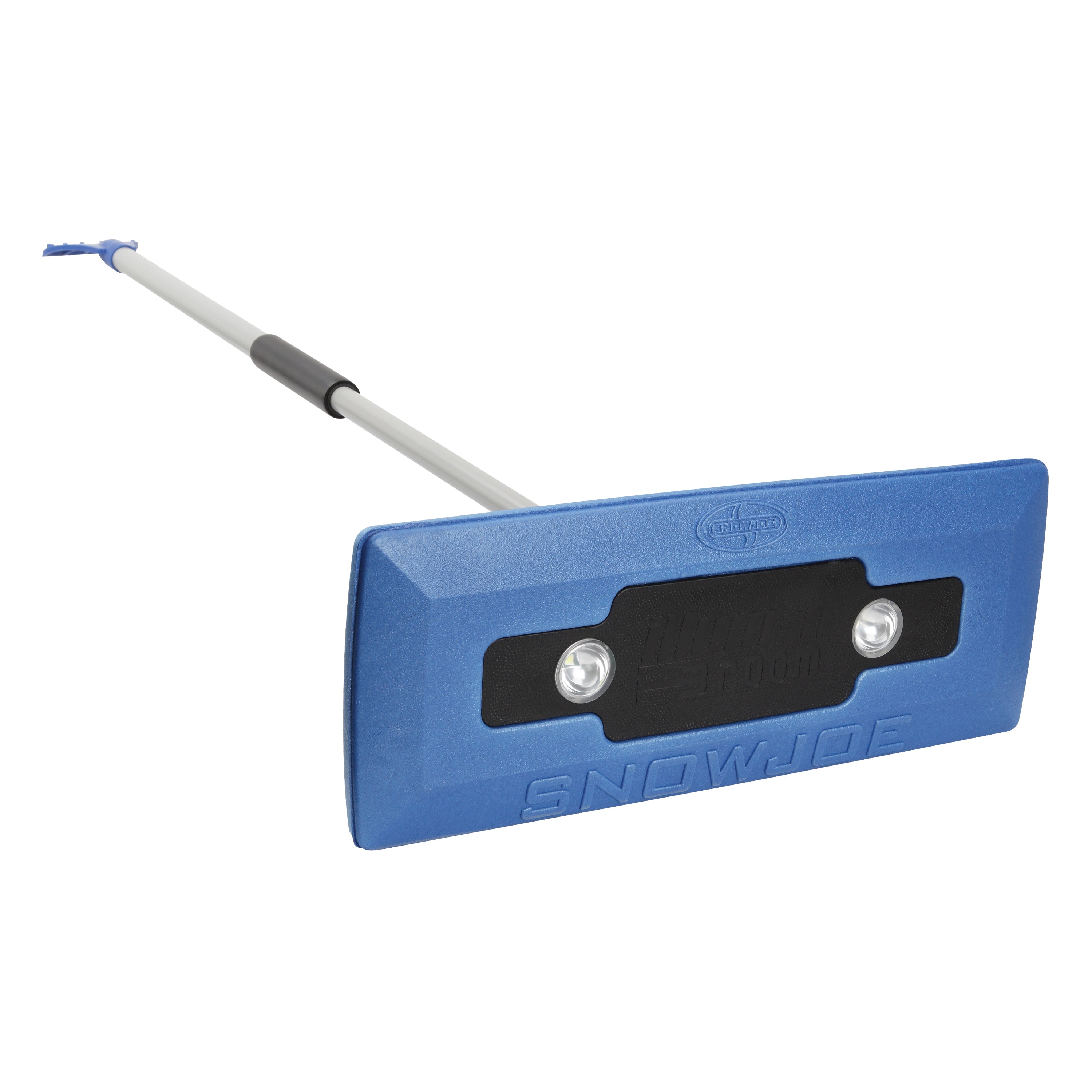 Snow Joe SJBLZD LED 4-in-1 Telescoping Snow Broom & Ice Scraper with 18-Inch Foam Head and Headlights (Blue) - Perfect for Car Windshield, Driveway, and Roof Snow Removal
