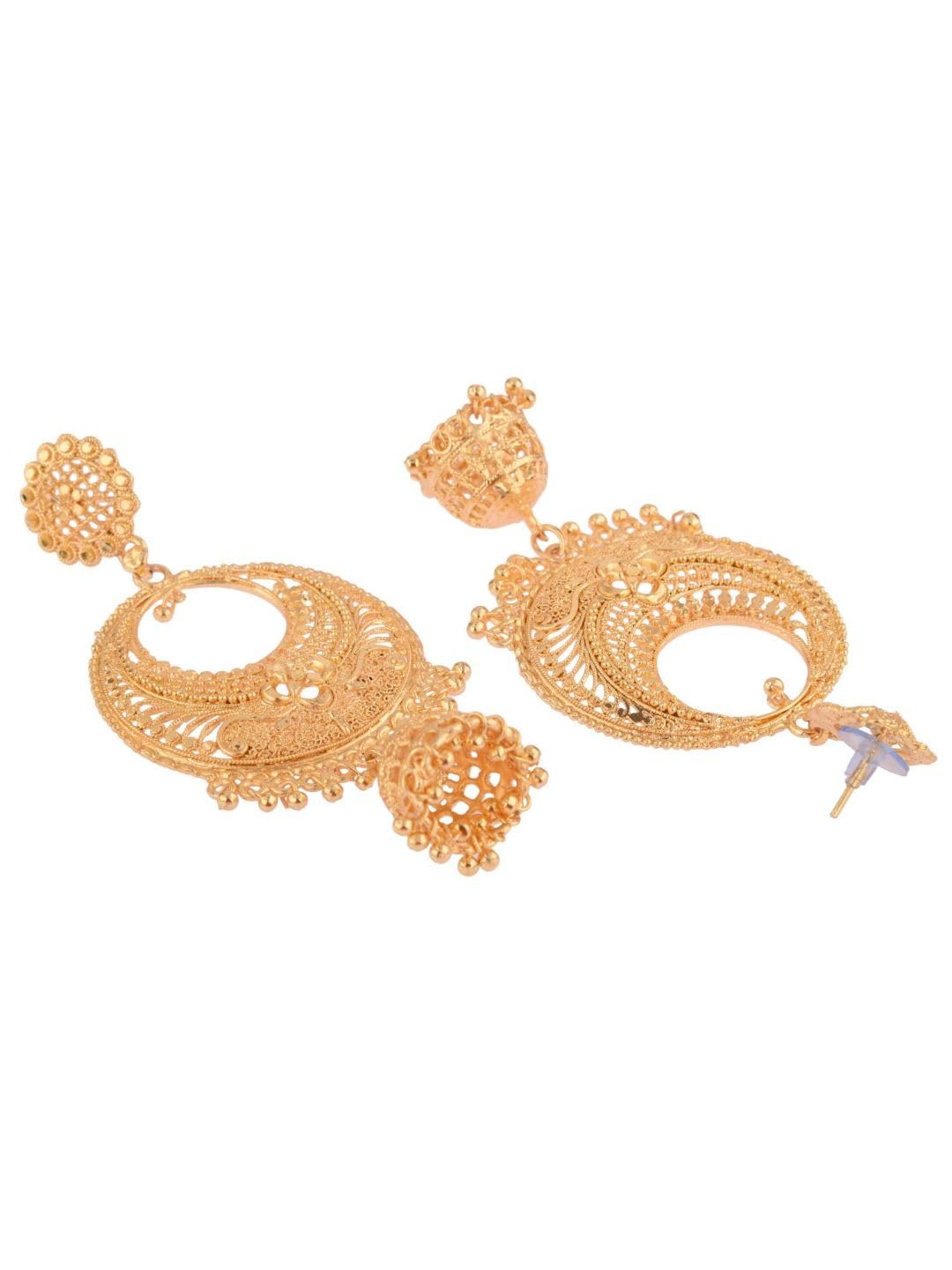 Elegant Gold Tone Indian Jhumka Earrings for Women – Traditional Bollywood Style Dangle Jhumki Earrings Set – Perfect for Weddings, Parties & Ethnic Fashion